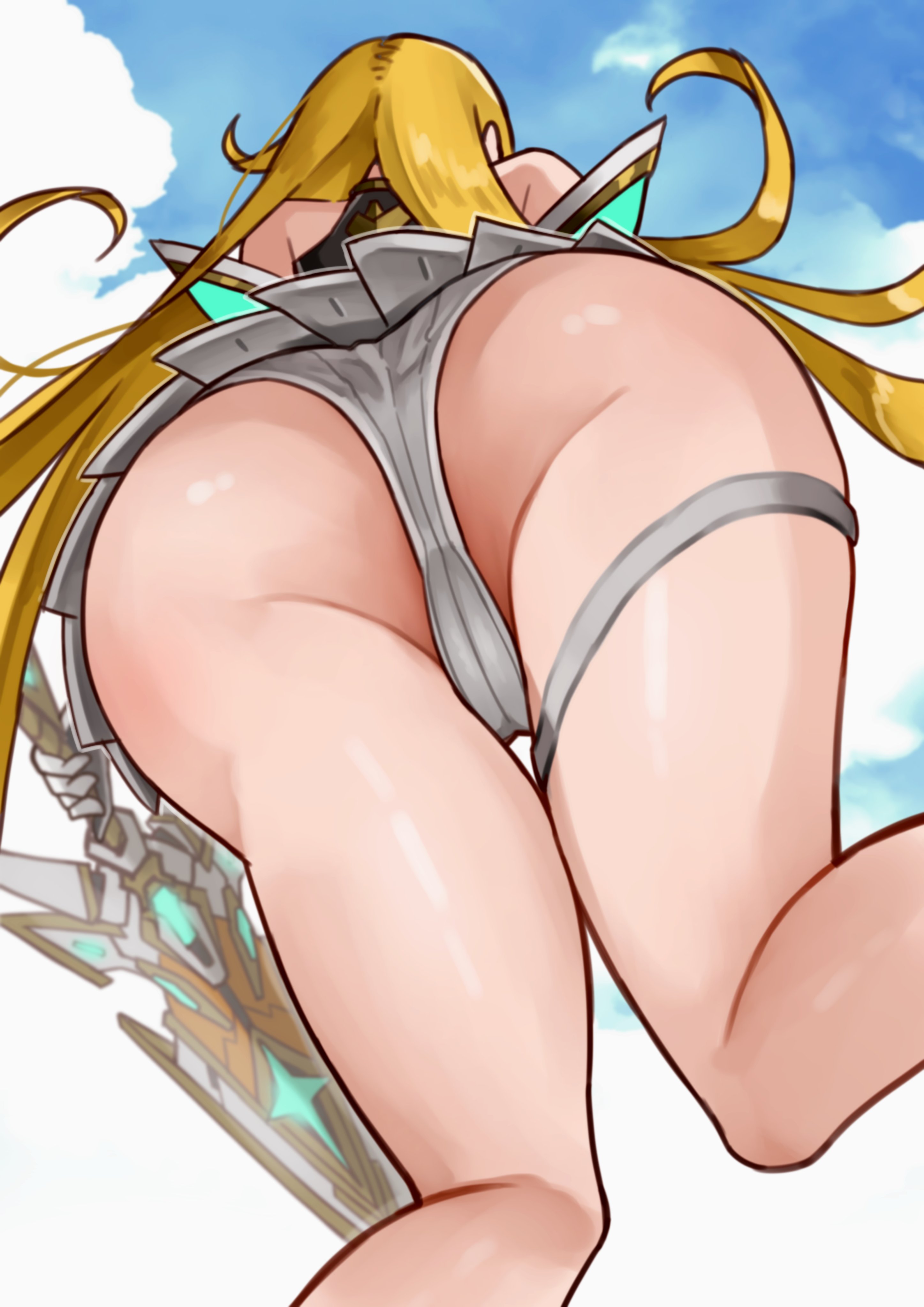 1girls, ass, ass focus, big ass, female, mythra, oniisan02b, panties, pantyshot, tagme, upskirt, xenoblade (series), xenoblade chronicles 2, yellow hair, yotsuhauni