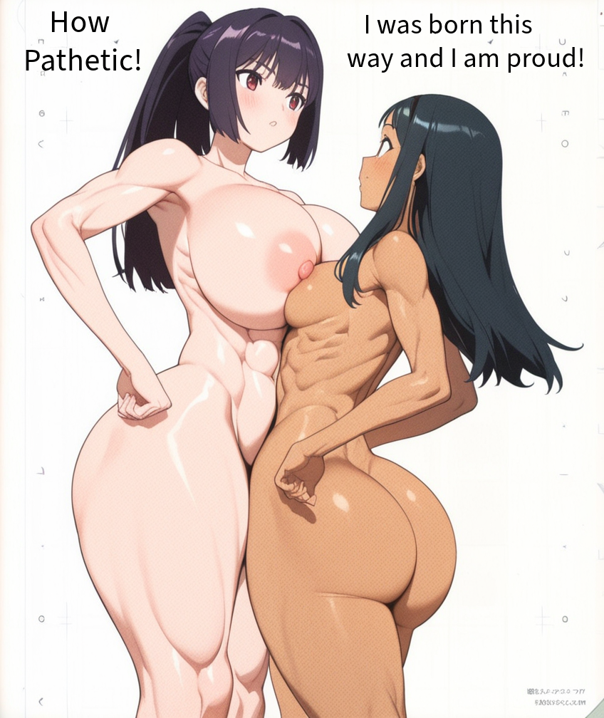 2girls ai_generated areola areolae ass big_areola big_ass big_breasts black_hair blush breast_envy breast_press breast_size_difference breast_to_breast breasts brown_eyes bubble_butt busty butt_crack catfight chest_bump completely_naked completely_naked_female completely_nude completely_nude_female curvy curvy_female curvy_figure dark-skinned_female dark_skin english_text erect_nipples expressionless face-to-face fat_ass female female_only girl hairclip hand_on_hip hands_on_own_hips hayase_nagatoro holding huge_breasts large_areolae light-skinned_female light_skin long_hair long_ponytail looking_at_another multiple_girls muscular muscular_female naked naked_female nervous nipples nude nude_female open_mouth please_don't_bully_me,_nagatoro ponytail president_(nagatoro) pussy red_eyes sana_sunomiya self_upload shiny_skin sidelocks staredown staring_at_another sweat tan tan-skinned_female tanned teenage_ass teenage_tits two_side_up we2323e242