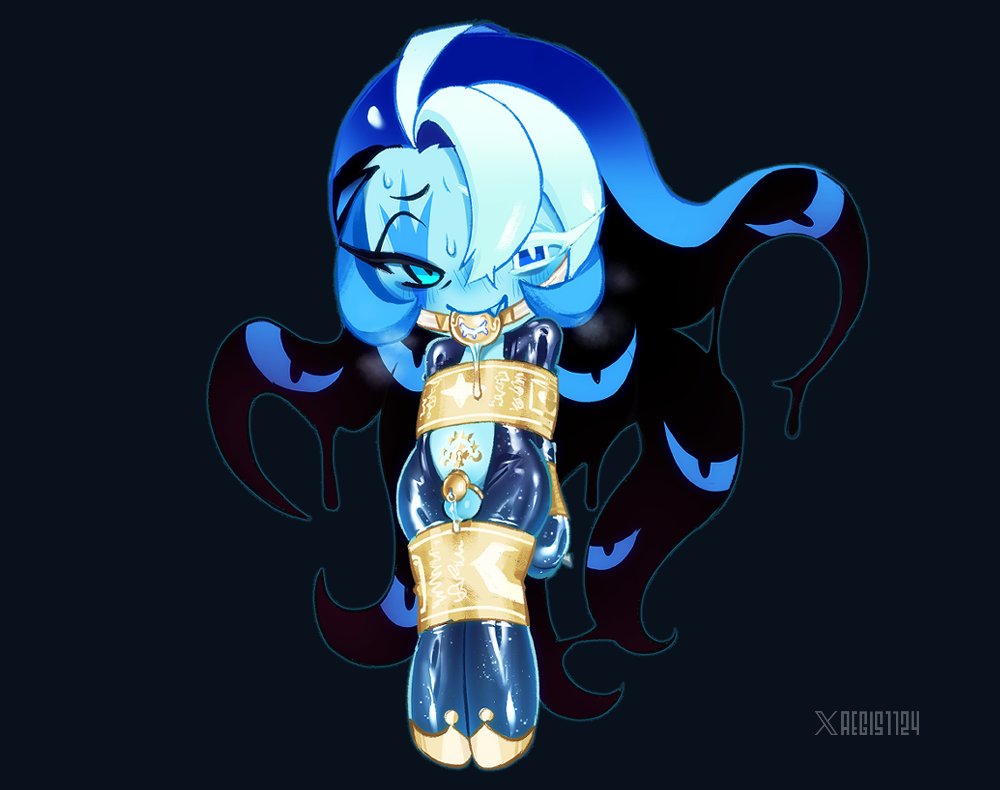 aegis1124, arms behind back, blush, bondage, cookie run, fangs, shadow milk cookie, sweat, tied up