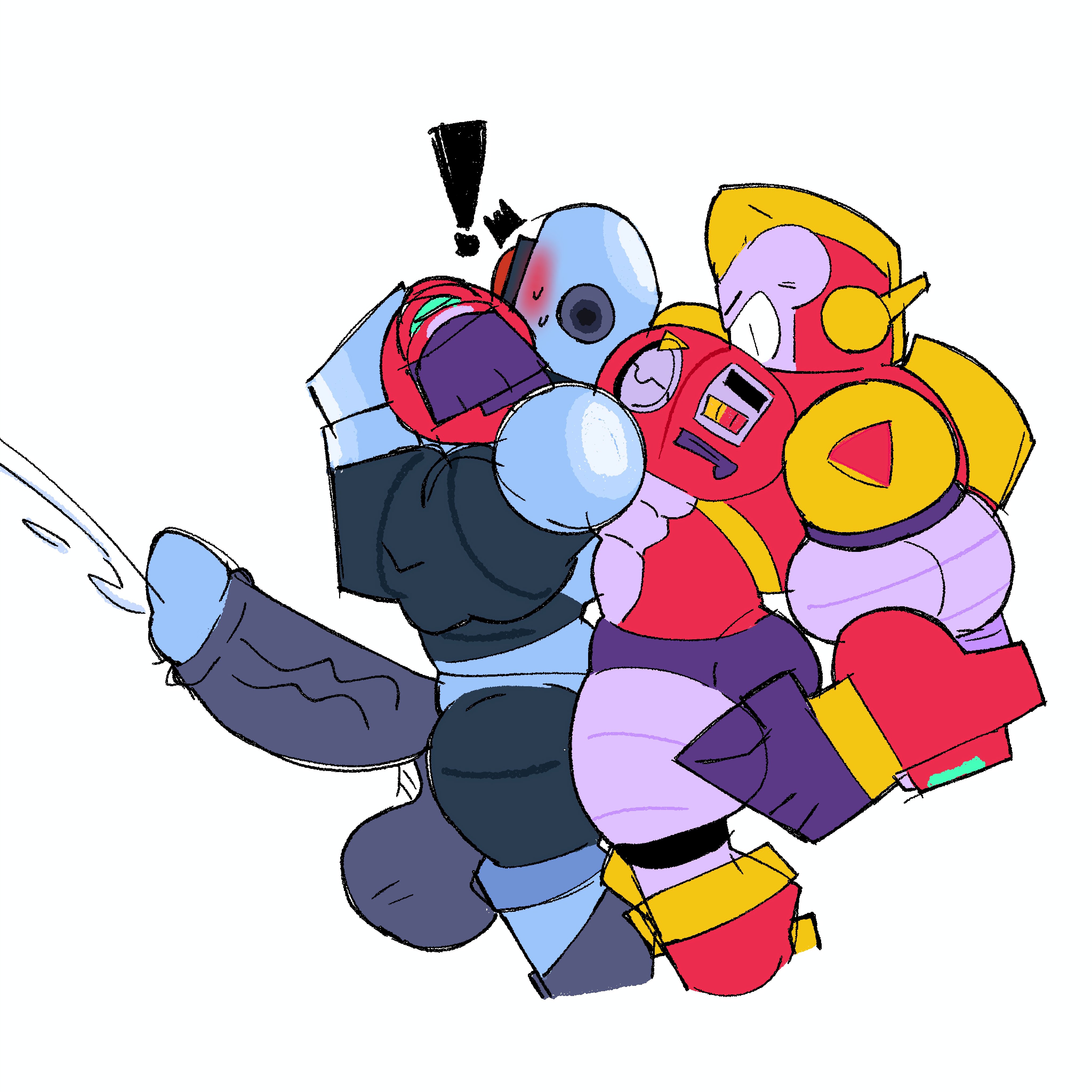 !, 2boys, 2d, anal, anal sex, ass, balls, bfad, blush, brawl stars, bs23074, color, cumming, duo, from behind, gatoconchamba, gay, gay sex, male, male only, muscular, muscular male, penis, penis in ass, robot, robot boy, sex, smile, standing, standing sex, surge (brawl stars), sweat