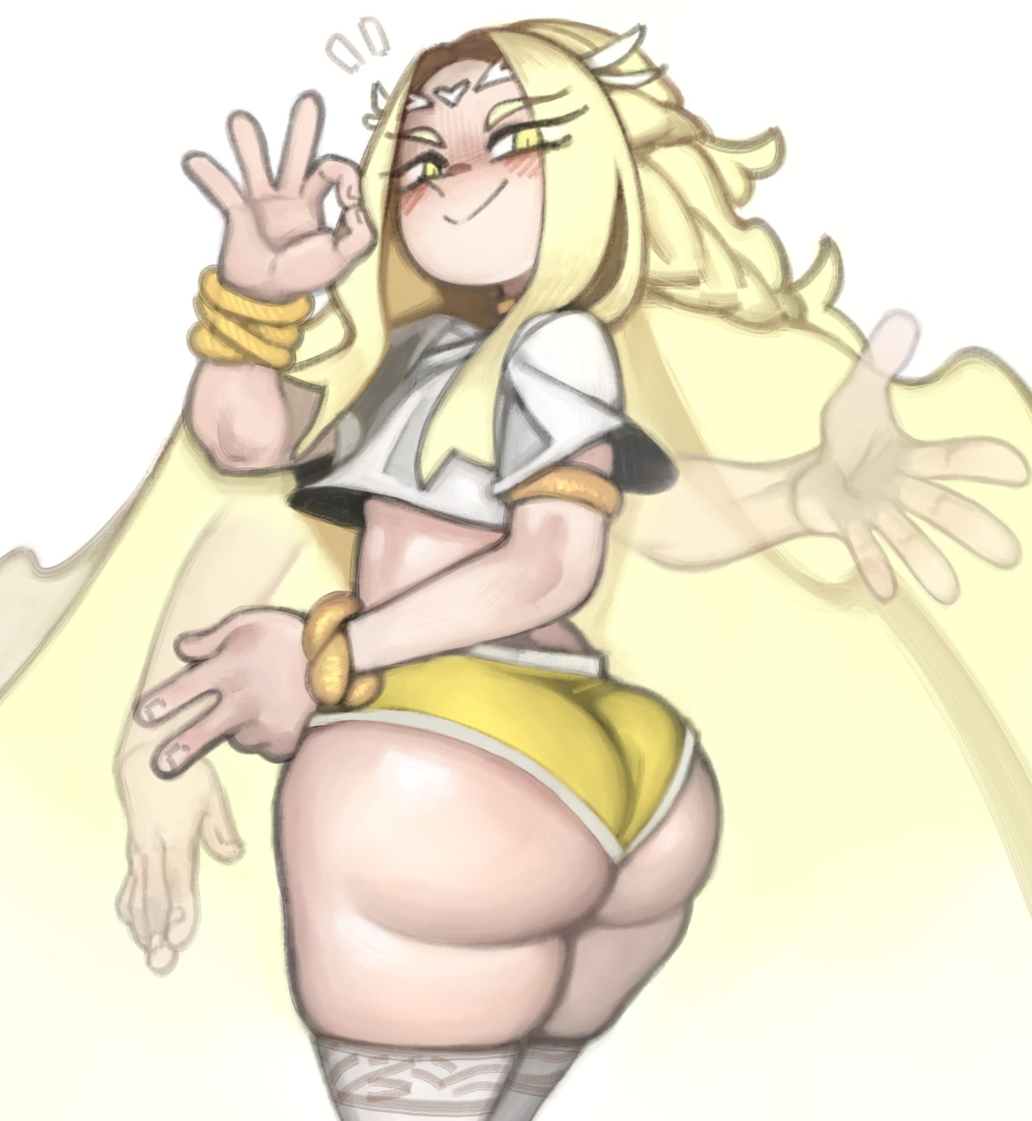 1boy, 1femboy, ass, big ass, booty shorts, femboy, femboy only, gay, gym shorts, huge ass, kelvin hiu, light-skinned femboy, male, male only, miquella, ok sign