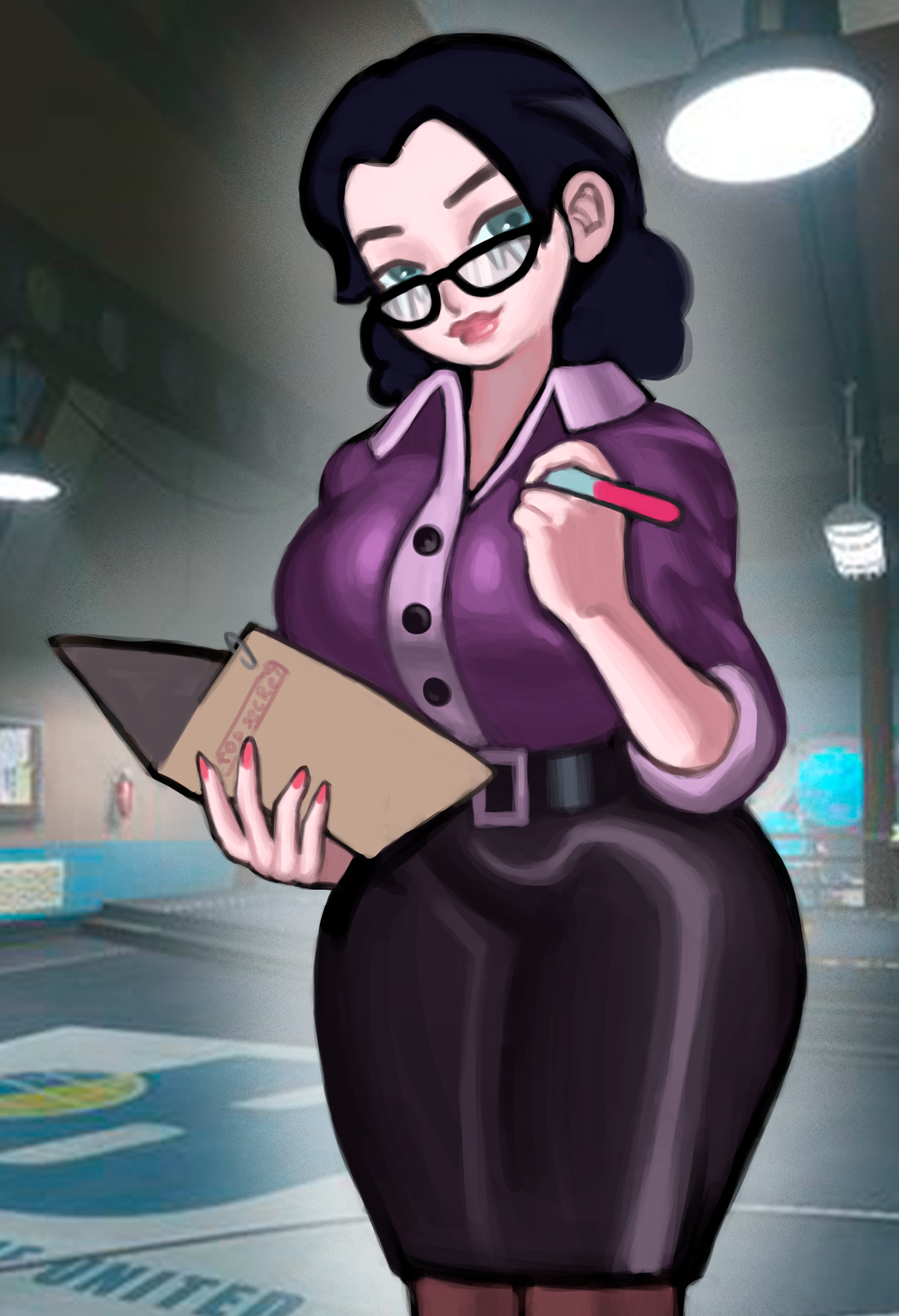 1girls, 2d, 2d (artwork), adych, ass, big ass, big breasts, big butt, breasts, busty, digital drawing (artwork), digital media (artwork), female, glasses, high resolution, highres, hips, hourglass figure, miss pauling, office lady, outline, pencil skirt, skirt, solo, solo female, stockings, team fortress 2, thick, valve, video game character, video games, voluptuous