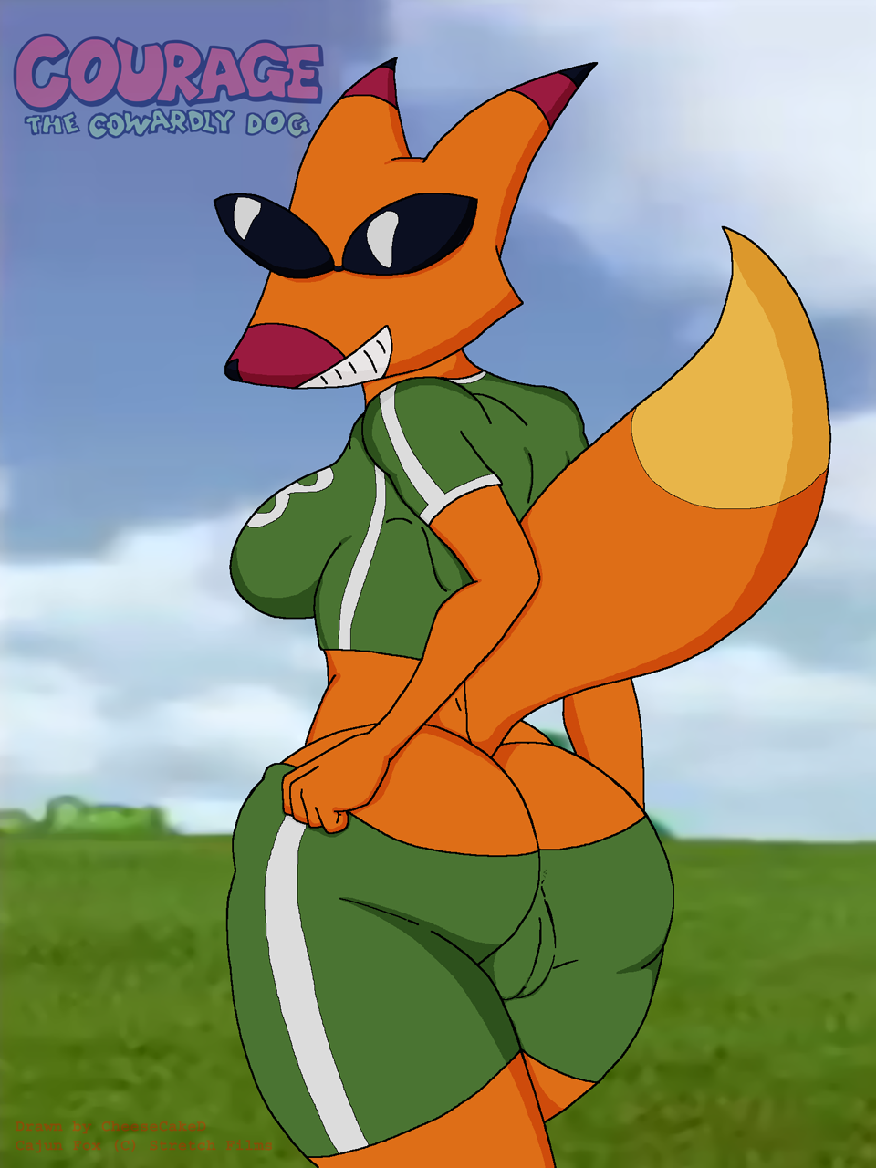 anthro ass big_breasts big_butt breasts cajun_fox cheesecaked clothes courage_the_cowardly_dog dat_ass female female_fox female_only fox furry furry_only looking_back no_humans rule_63 sideboob solo sportswear sunglasses