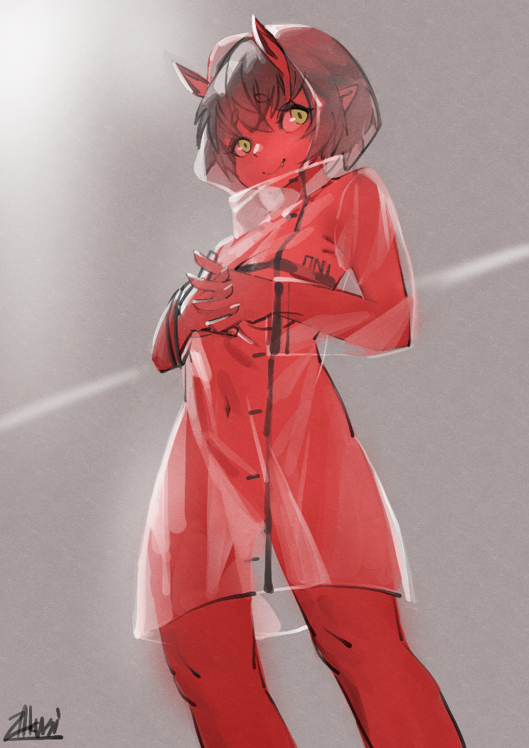 1girls breasts female kidouko_(zakusi) nude oni raincoat tagme transparent_clothing zakusi