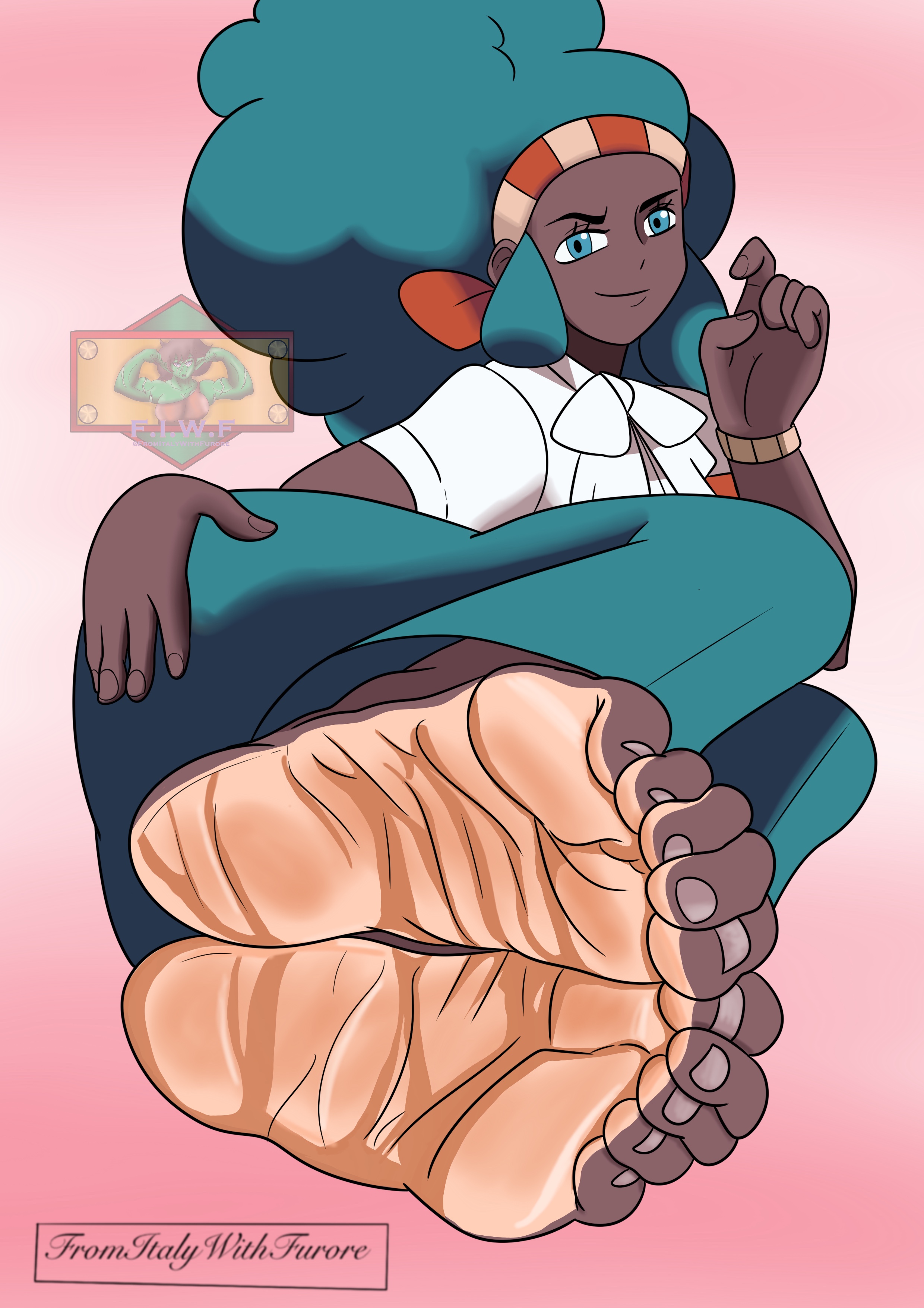 1girls, african, african female, afro, barefoot, countershade feet, dark skin, dark-skinned female, feet, female, foot fetish, foot scrunch, fromitalywithfurore, human, lenora (pokemon), mature female, milf, pokemon, soles