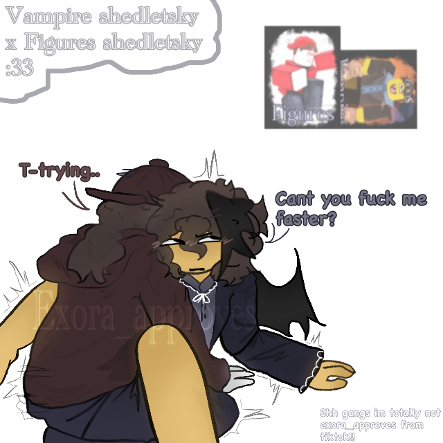 brown hair, english text, eyes rolling back, figures shedletsky, forcing, forsaken (roblox), gay, male, reference image, roblox, roblox game, robloxian, selfcest, sex, shedletsky, shedletsky (forsaken), square crossover, tagme, tagme (artist), text, vampire, vampire shedletsky, watermark