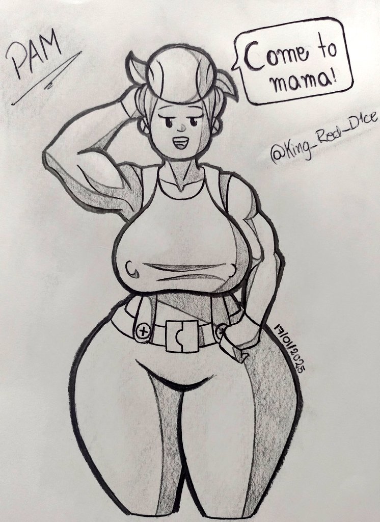 1girls : artist big_breasts black_and_white brawl_stars breasts female king_red_d1ce pam_(brawl_stars) supercell