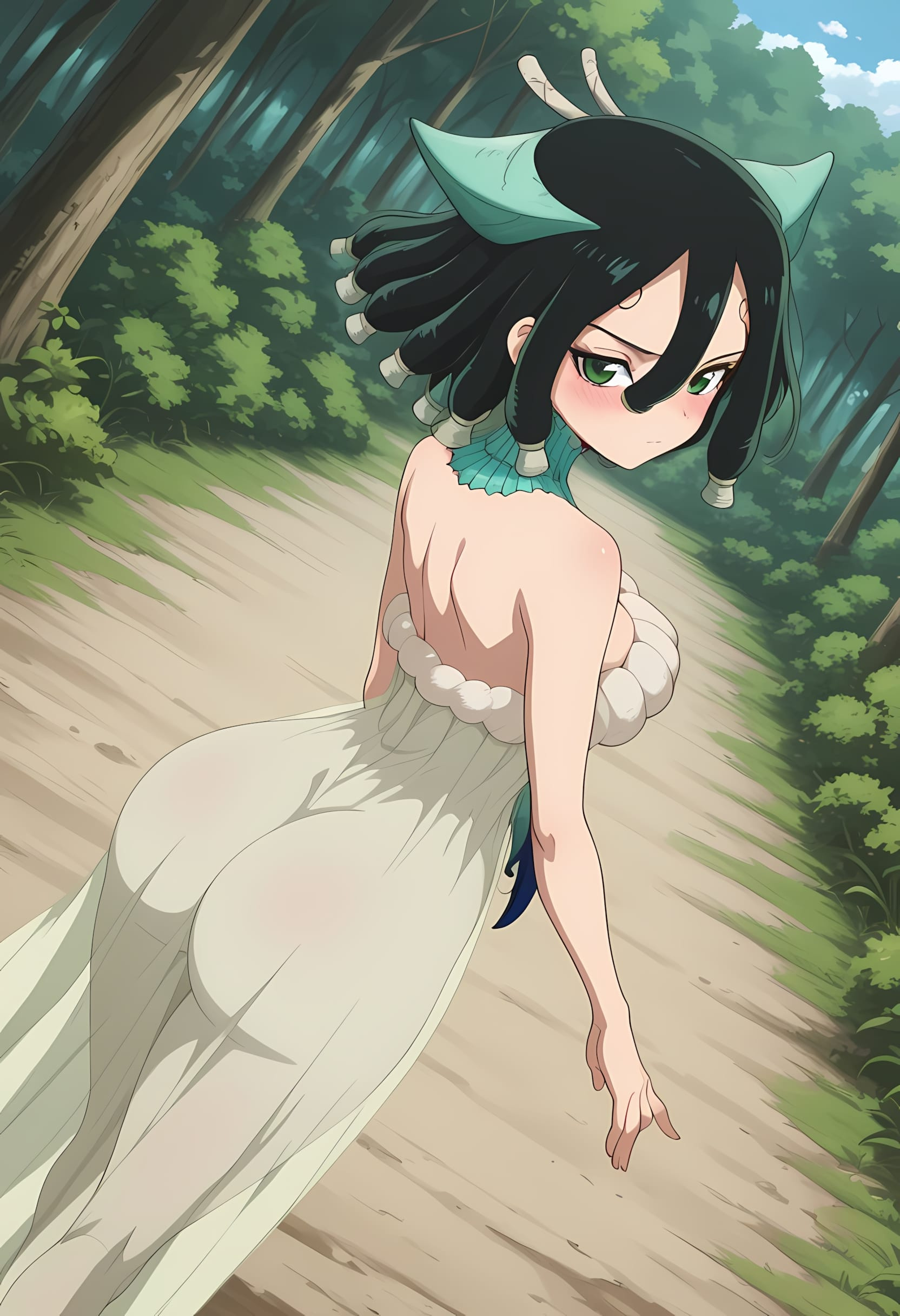 1girls, ai eyes, ai generated, ass, ass focus, ass up, big ass, big breasts, big butt, breasts, brown hair, dr.stone, female, female only, ilululover, kirisame (dr.stone), large ass, looking at viewer, pov