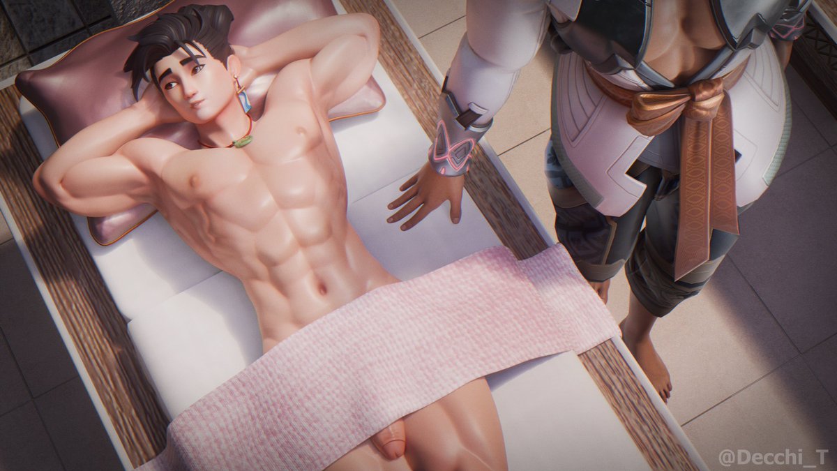 1boy, 3d, 3d (artwork), 3d artwork, abs, decchi t, gay, hands behind head, lifeweaver, lying on table, male, male only, massage, massage table, naked, naked male, nude, nude male, overwatch, shiny, shiny skin, six pack, soft cock, soft dick, soft penis, twink, wuyang, yaoi