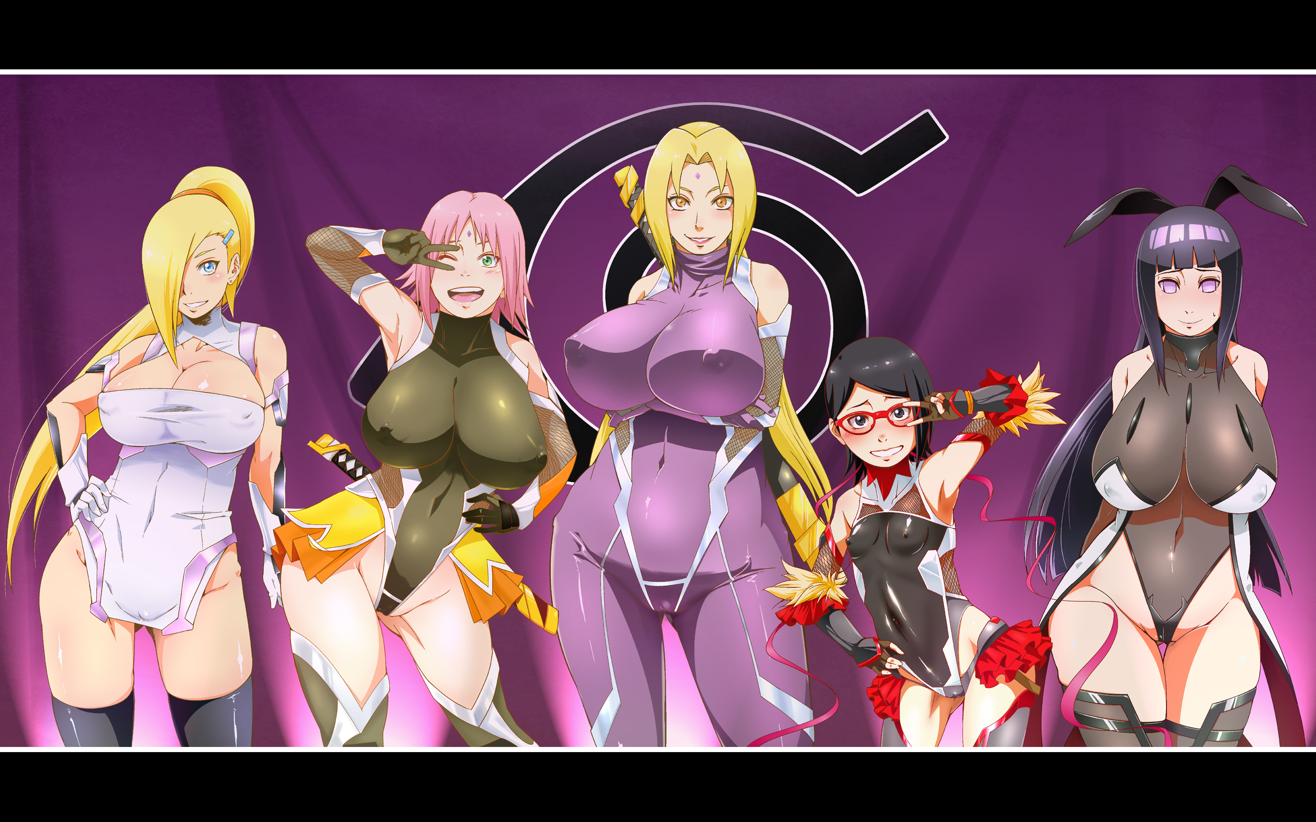5girls, 8:5, alternate breast size, big breasts, black eyes, black hair, blonde hair, blue eyes, boruto: naruto next generations, breasts, breasts bigger than head, brown eyes, cameltoe, cosplay, crossover cosplay, erect nipples, female, female only, forehead mark, glasses, gold eyes, green eyes, hair over one eye, haruno sakura, huge breasts, human, hyuuga hinata, igawa asagi, igawa asagi (cosplay), igawa sakura, igawa sakura (cosplay), ino yamanaka, large breasts, leotard, long hair, milf, mizuki shiranui, mizuki shiranui (cosplay), mizuki yukikaze, mizuki yukikaze (cosplay), multiple females, multiple girls, name connection, naruto, naruto (series), nipples, pink hair, ponytail, purple eyes, pussy, sakura haruno, sarada uchiha, small breasts, sunahara wataru, sword, taimanin (series), taimanin asagi, taimanin murasaki, taimanin yukikaze, thighhighs, tsunade, uchiha sakura, uchiha sarada, uzumaki hinata, weapon, yamanaka ino, yatsu murasaki, yatsu murasaki (cosplay), yellow eyes