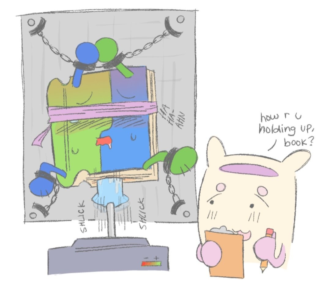 arms tied, battle for dream island, blindfold, blush, bondage, book (bfdi), chains, clipboard, cuffs, dildo, dildo in pussy, fucking machine, legs tied, moaning, object shows, pencil, pillow (bfdi), researcher, sex machine, sex toy, spread eagle, tears, vaginal penetration