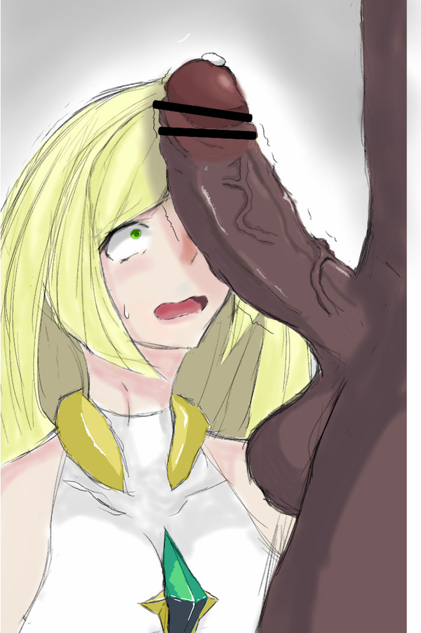 1boy, 1girls, aether foundation, balls, bare shoulders, big balls, big penis, big testicles, blonde hair, censor bar, censored, clothed, clothed female nude male, erection, female, green eyes, grey background, human, long hair, looking at penis, looking up, lusamine (pokemon), male, milf, mother, nintendo, nude, open mouth, penis, penis awe, penis on face, pokemon, pokemon sm, precum, shocked, sketch, straight, sweat, testicles, tongue, trembling, veins, veiny penis, white border, yellow hair