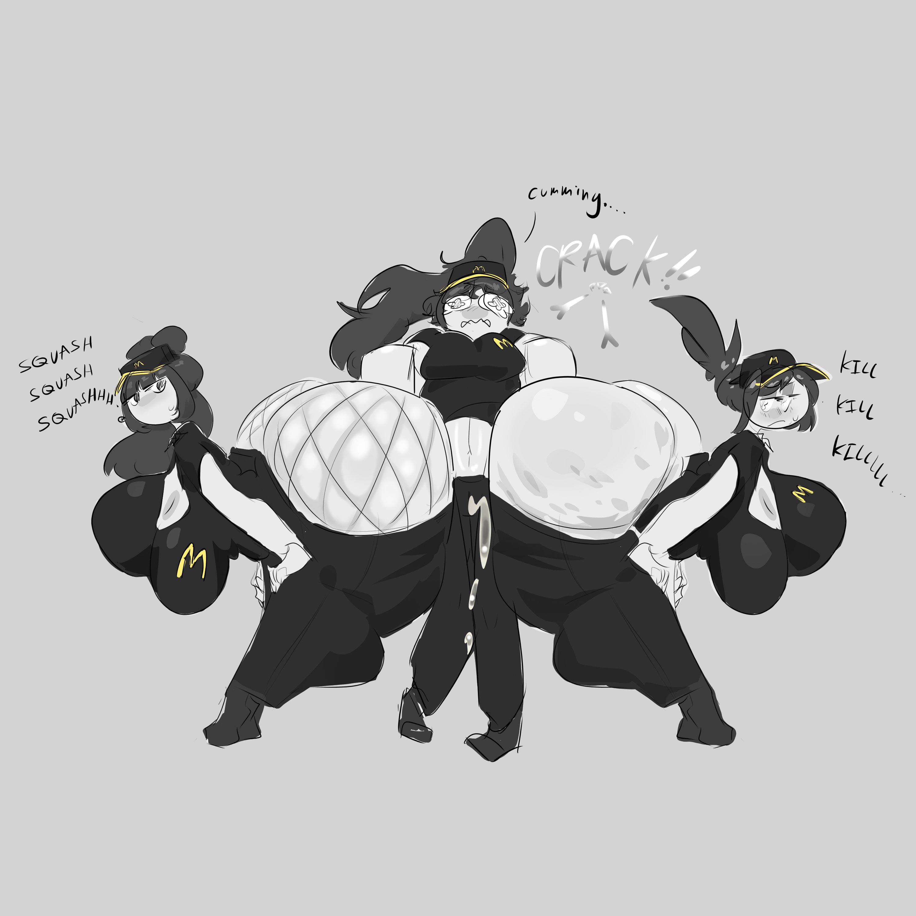 assjob, assjob through clothes, broken pelvis, buttjob, buttjob over clothes, cellulite, cum, cum in pants, double buttjob, fast food employee, fast food uniform, futa on female, futanari, greaseyhair, huge ass, huge breasts, mcdonald's, oc, thick thighs, wide hips