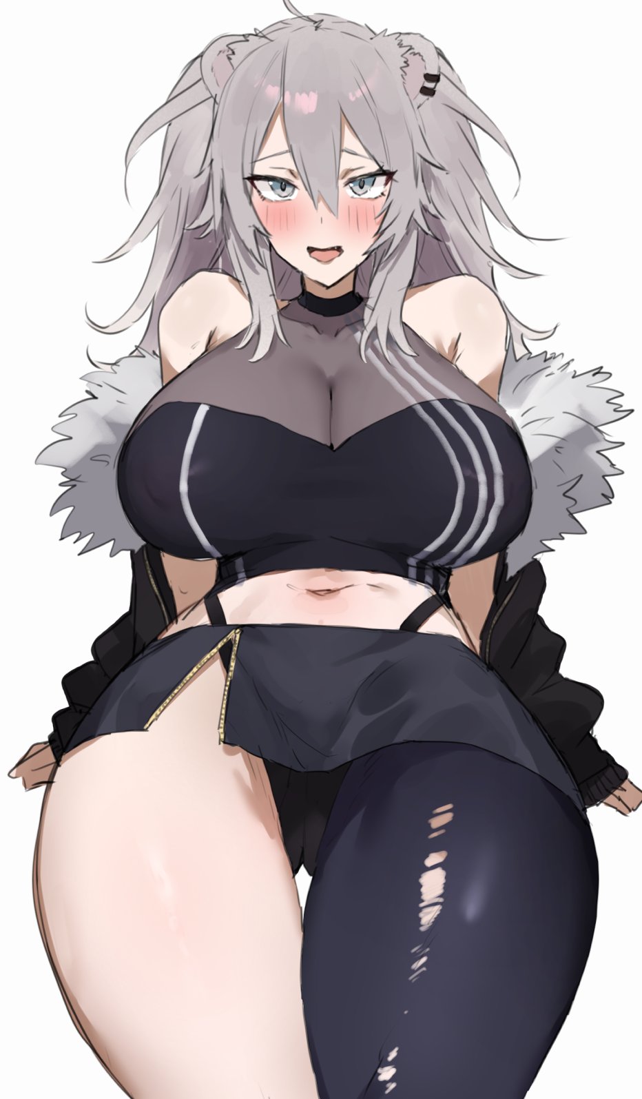1girls, animal ears, big breasts, female, hololive, hololive gen 5, hololive japan, huge breasts, kataku musou, shishiro botan, solo, thick thighs, thigh gap, virtual youtuber, white hair, wide hips