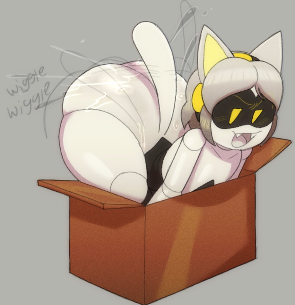 abrahamslapper, big ass, box, cat ears, cat girl, cat tail, fat fuck (murder drones), female, female only, flat chest, furry murder drone, hyper ass, murder drones, robot girl, shaking ass, shiny ass, v (murder drones), wiggle lines, wiggling ass