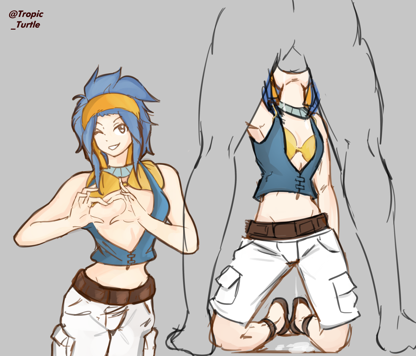 1boy, 1girls, blue hair, blue-haired female, convenient censoring, deepthroat, dripping saliva, faceless male, fairy tail, fellatio, kneeling, kneeling oral position, levy mcgarden, meme, multiple poses, partially colored, sketch page, sloppy blowjob, sword swallowing position, tropic turtle