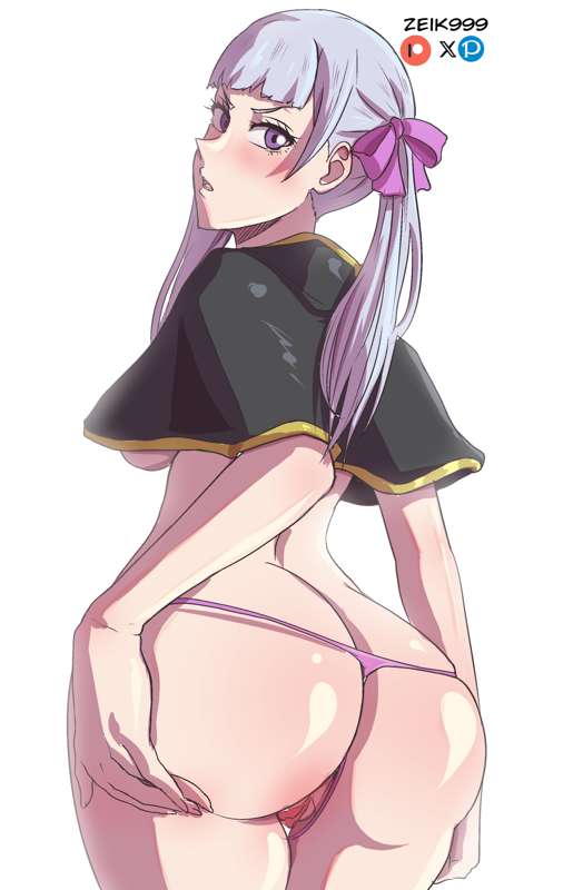 1girls, ass, big ass, big butt, black clover, breasts, female, hair, light skin, light-skinned female, long hair, looking at viewer, looking back, noelle silva, panties, pink panties, purple eyes, pussy, solo, solo female, teenage female, teenage girl, teenager, vagina, white hair, zeik999