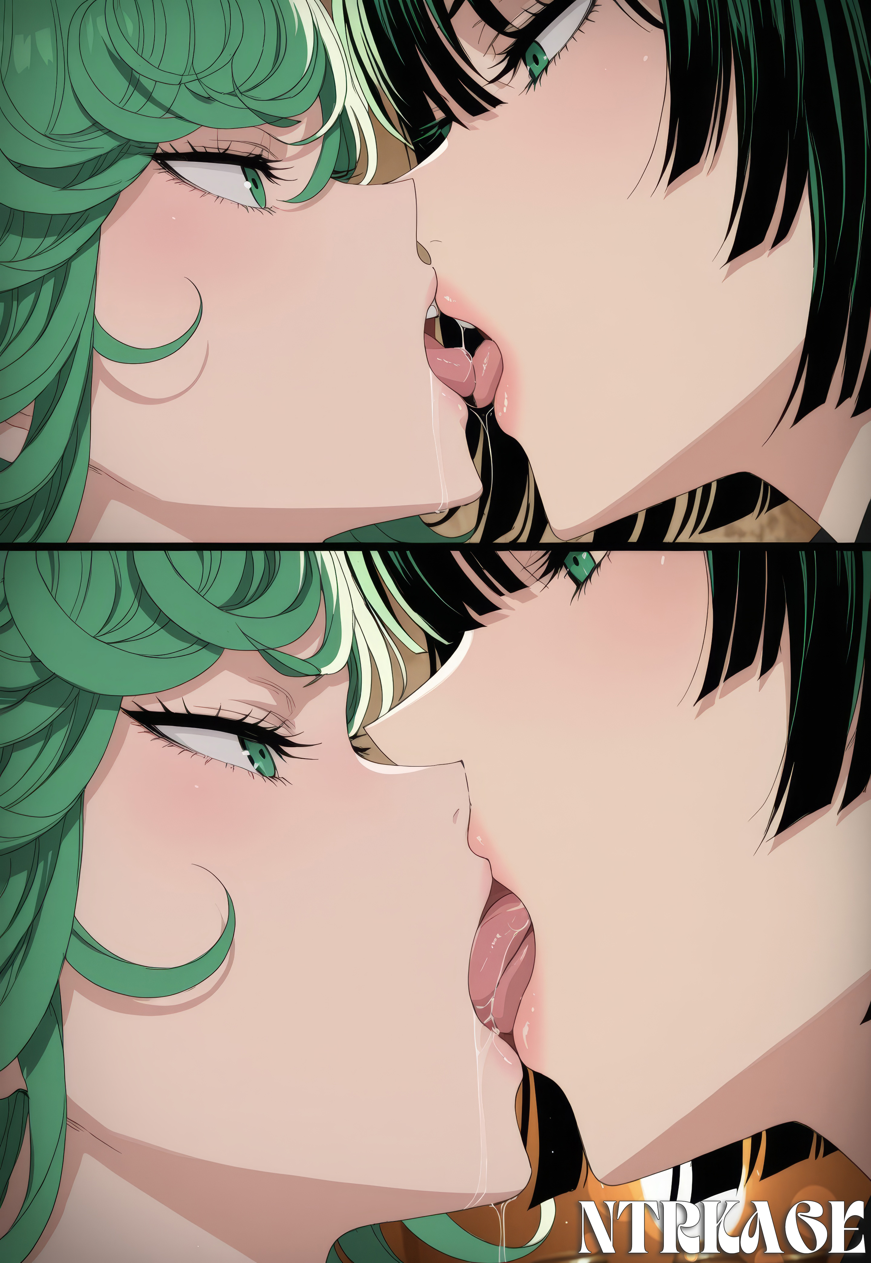 2girls, 2koma, ai generated, close-up, female, female only, french kiss, french kissing, fubuki (one-punch man), hi res, highres, incest, kissing, lesbian kiss, multiple girls, ntrkage, one-punch man, open mouth, sex, sisters, tatsumaki, yuri