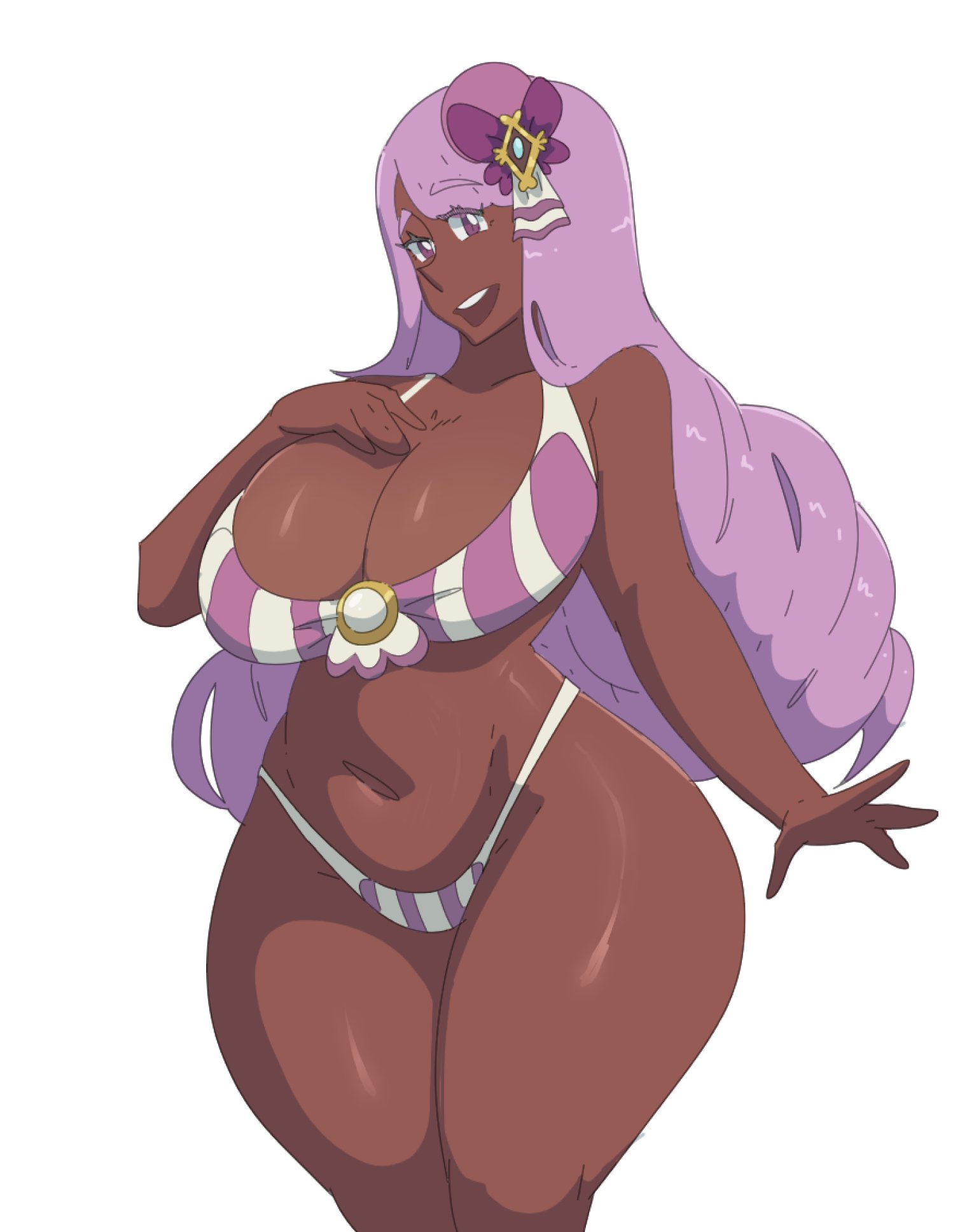 1girls, breasts, dark skin, dark-skinned female, female, female focus, female only, game freak, jacinthe (pokemon), large breasts, leedraw11, nintendo, pokemon, pokemon legends: z-a, solo, swimsuit, thick thighs, thighs, white background, wide hips, yukari (pokemon)