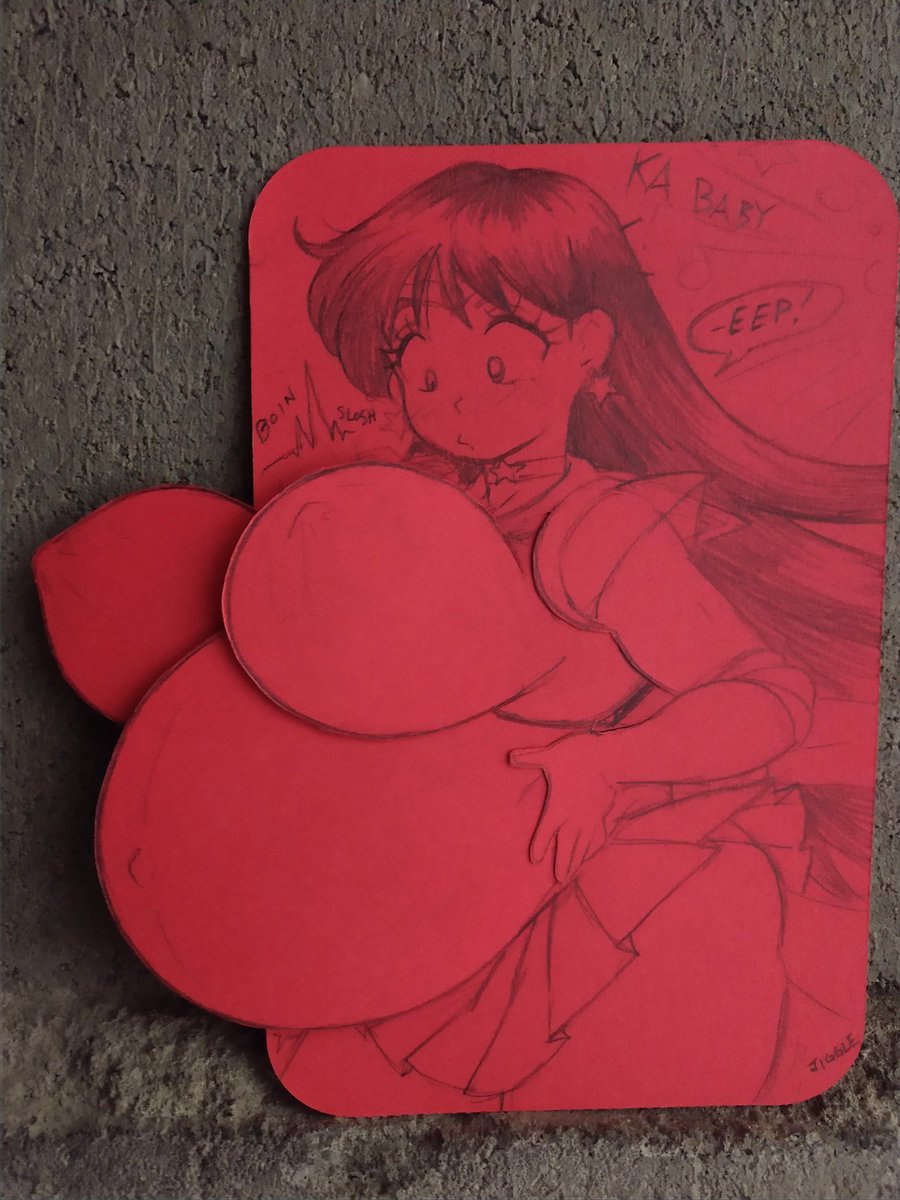 1girls, belly expansion, bishoujo senshi sailor moon, breast expansion, chet rippo, fat, pregnant, rei hino, sailor mars, solo, surprised, the tits of mio