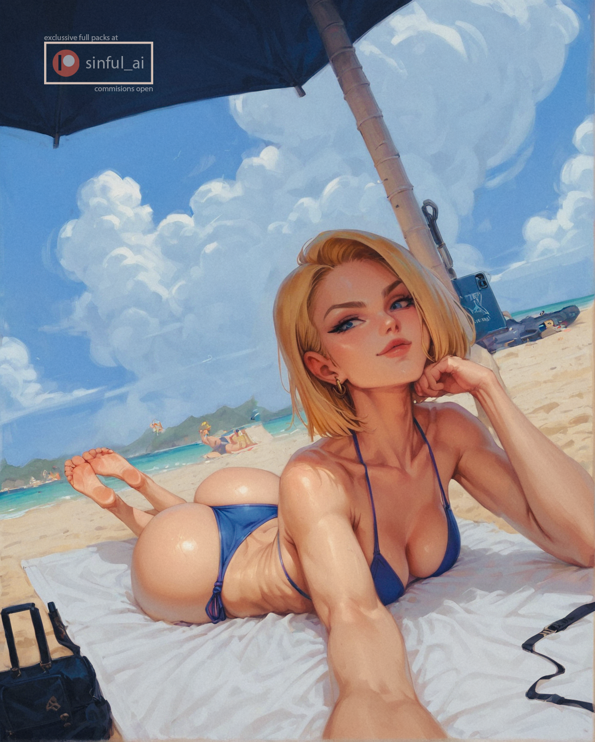 1girls, ai, ai generated, aisinful, android 18, ass, big ass, big breasts, big butt, bikini, blonde hair, blush, breasts, cheating, dragon ball, dragon ball super, dragon ball z, female, female only, hi res, huge breasts, large breasts, ntr, realistic, selfie, short hair, solo, thick thighs, thighs, wide hips