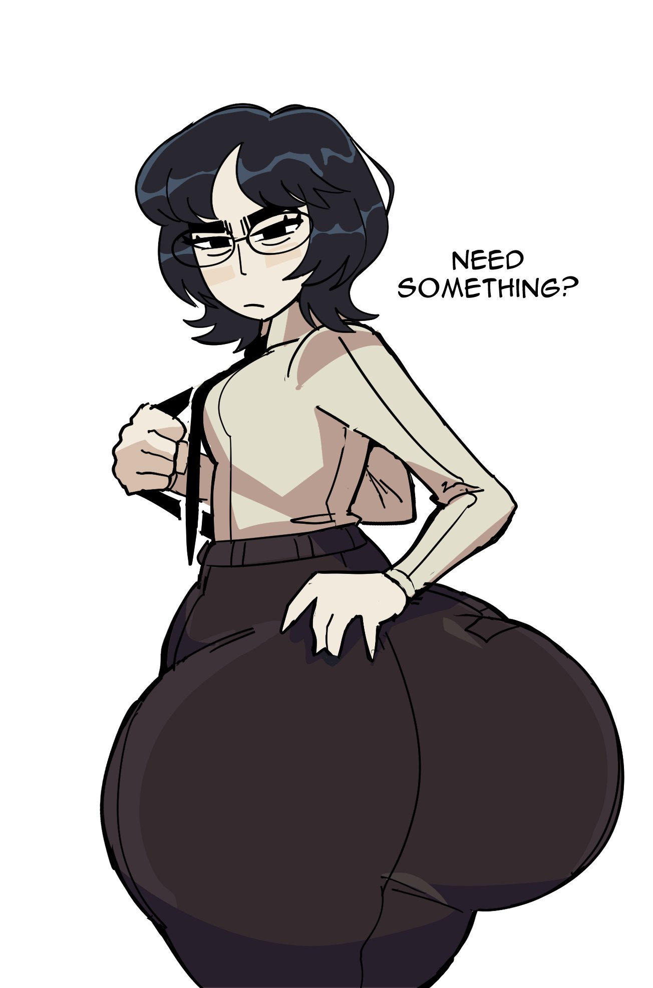 1girls, ass, big ass, black hair, bottom heavy, bubble butt, clothing, dialogue, dotodonoto, fat ass, female, female only, huge ass, large ass, looking at viewer, massive ass, original, side view, solo, talking to viewer, text, thick ass, thick thighs, thunder thighs, wide hips, ye-rim park (dotodonoto)