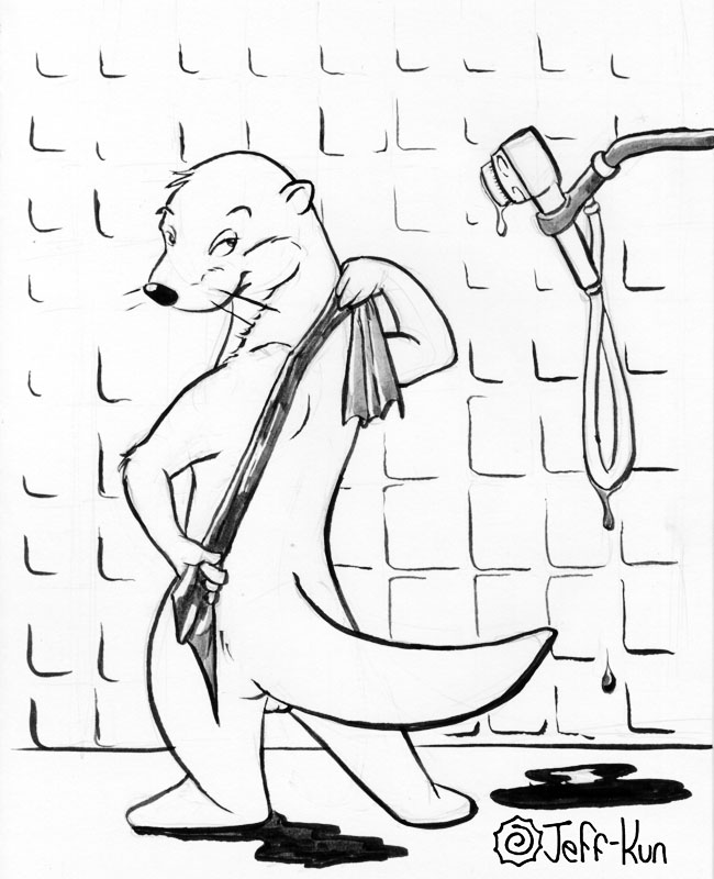 backsack balls compression_artifacts leafdog male male_only mammal monochrome mustelid naughty_face nude otter pinup pose shower simple_background solo towel traditional_media_(artwork)