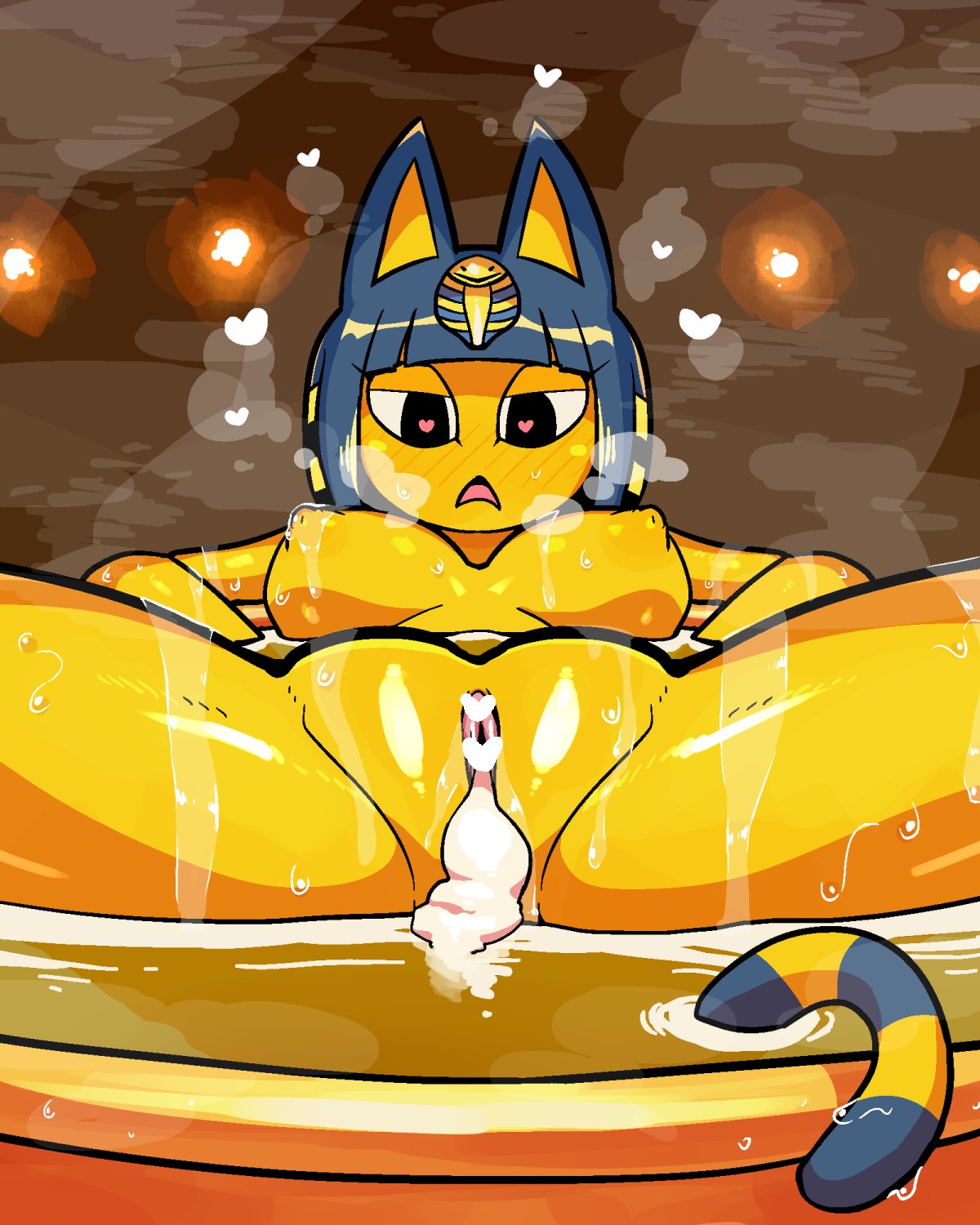 2020 4:5 after_sex animal_crossing ankha ankha_(animal_crossing) anthro areola bangs bath bathing bathtub big_breasts blue_ears blue_hair blush blush_lines bob_cut breasts breath breeding censored cum cum_in_pussy cum_inside cum_overflow digital_drawing_(artwork) digital_media_(artwork) domestic_cat egyptian felid feline felis female female_anthro fur genitals hair heart_censor heart_pupils heart_symbol hi_res ineffective_censorship leaking_cum looking_at_viewer mammal markings narrowed_eyes nintendo nipples noseless nude nude_anthro nude_female open_mouth partially_submerged presenting presenting_pussy pussy rariatoo simple_background solo solo_anthro spread_legs spreading steam striped_markings striped_tail stripes sweat tail tail_markings uraeus wet wet_body yellow_areola yellow_body yellow_face yellow_inner_ear yellow_nipples