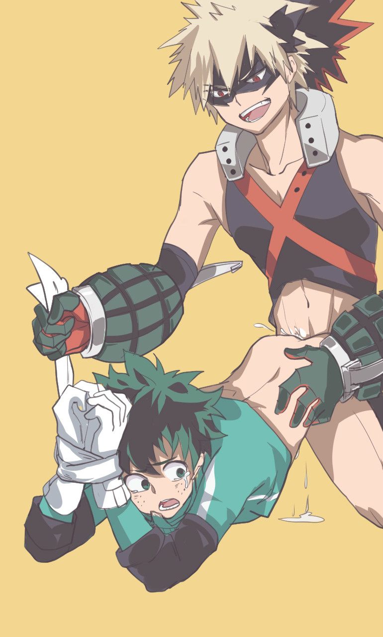 2boys, all fours, anal, anal sex, ass, bottomless, cum, cum in ass, cum inside, doggy style, from behind, gloves, hero outfit (mha), izuku midoriya, katsuki bakugou, male, male only, mask, my hero academia, rape, restrained, sex, tears, thrusting, yaoi