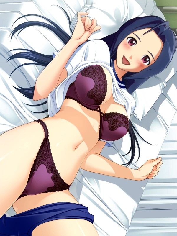 artist_request bed blush bra buruma buruma_around_leg buruma_around_one_leg buruma_pull gym_uniform idolmaster lingerie lying megu_kakizaki miura_azusa panties photoshop rozen_maiden shirt_lift solo underwear