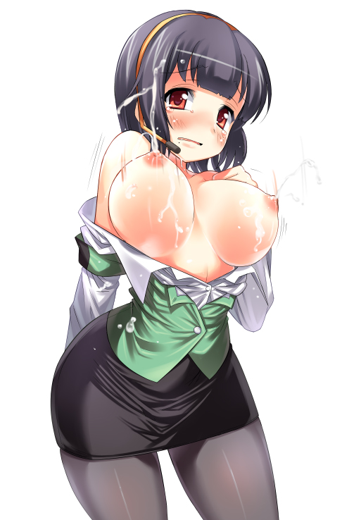 black_hair blush breasts idolmaster kotori_otonashi lactation milk otonashi_kotori pantyhose tear