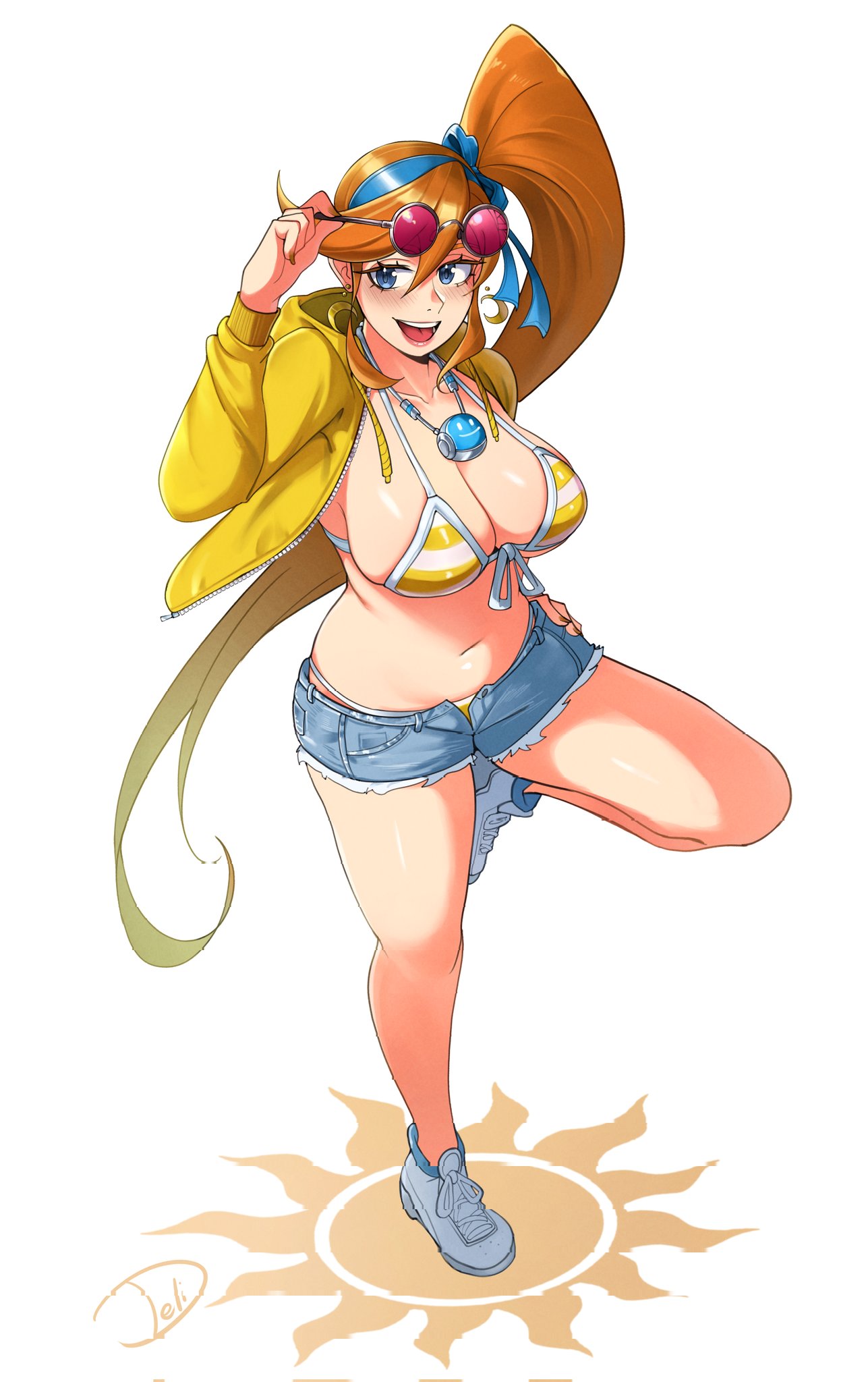 athena_cykes blue_eyes breasts deliciousbra deliciousbrain female female_only gyakuten_saiban open_mouth solo swimsuit tagme