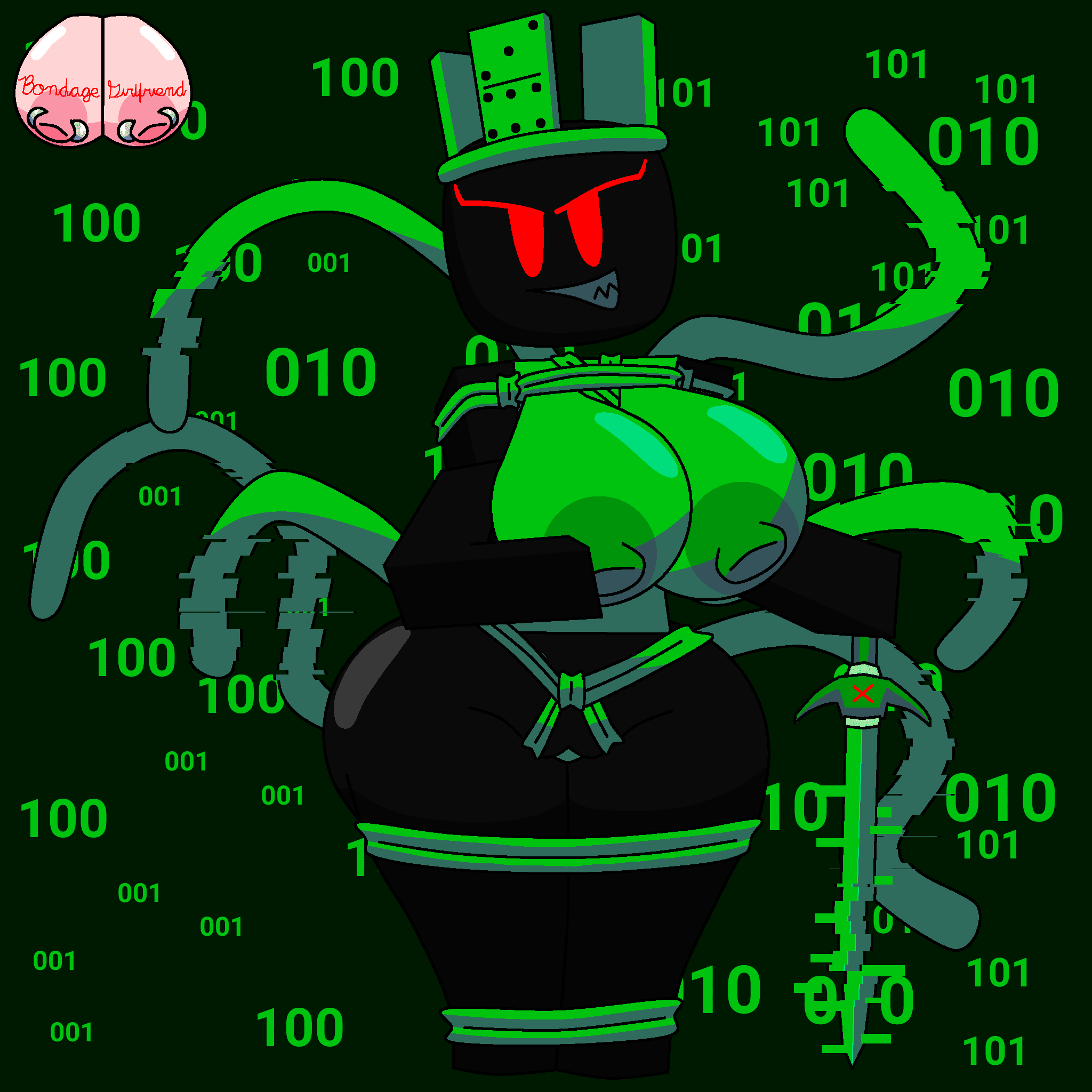 1girls 1x1x1x1 black_skin bondage breasts cosplay green_tentacles hacker minstlu nsfw roblox robloxian rule_63 sword tentacles yulianaa_(minstlu)