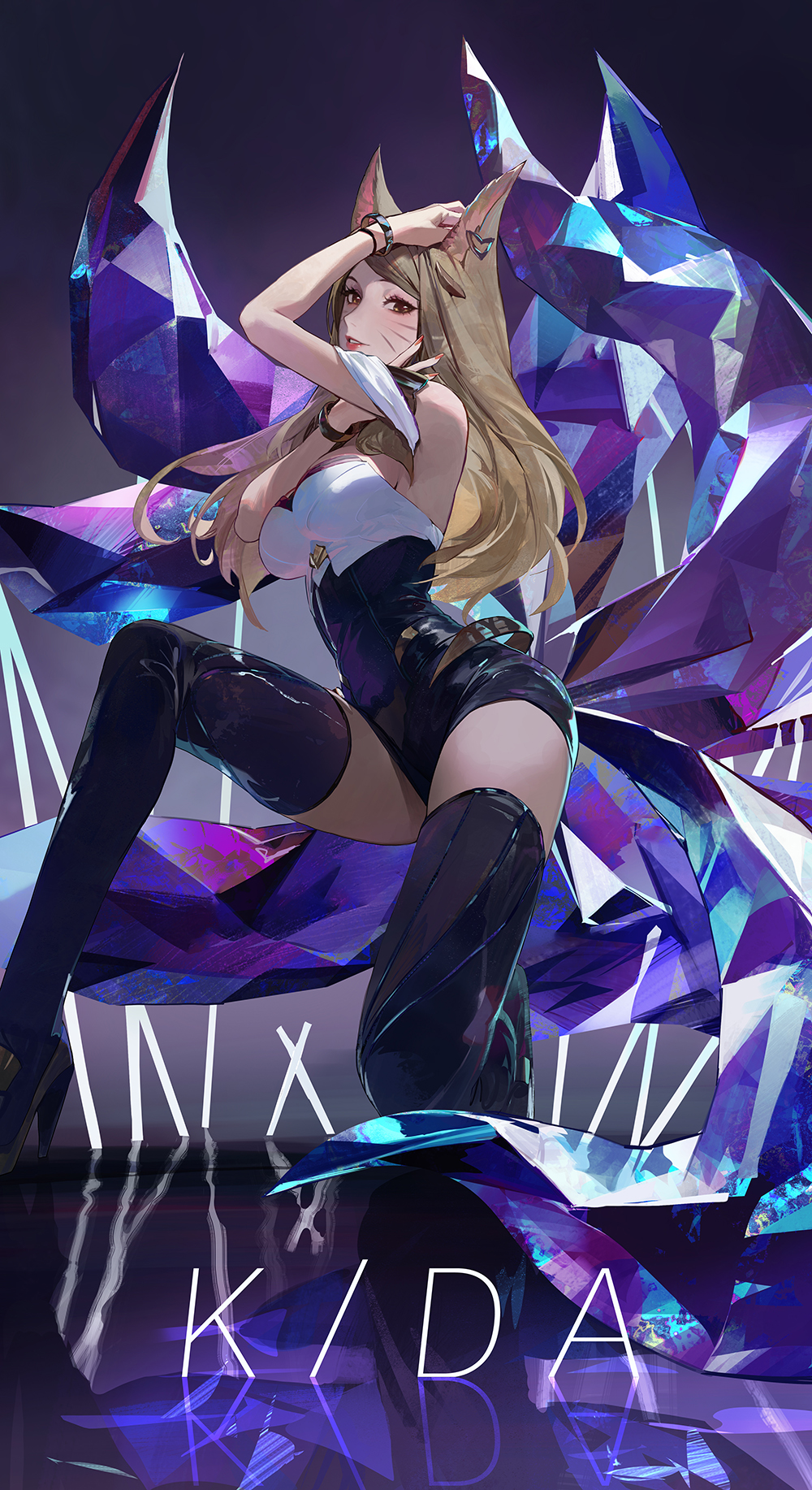 ahri, ass, big ass, breasts, cleavage, female, female focus, female only, jeonghee1414, k/da ahri, k/da series, league of legends, long hair, riot games, sfw, small breasts, thick thighs, white skin, wide hips