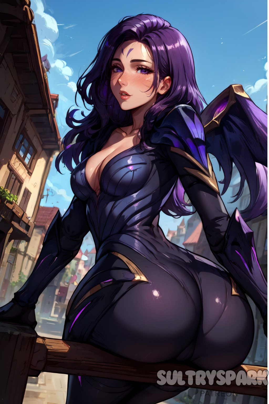 1female 1females 1girls 1woman ai_generated artist_name ass ass_focus breasts butt_focus character female futarush kai&#039;sa league_of_legends league_of_legends:_wild_rift looking_at_viewer looking_back looking_back_at_viewer medium_breasts outdoor outdoors patreon patreon_username purple_eyes purple_hair riot_games sultryspark thick_ass video_game video_games