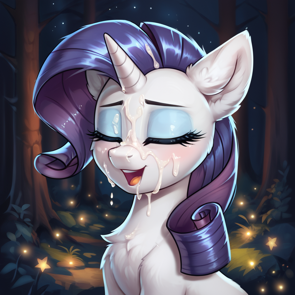 1girls ai_generated closed_eyes cum cum_on_face equid equine facial female feral friendship_is_magic hair hasbro horn horse long_hair my_little_pony open_mouth pony purple_hair rarity_(mlp) smile unicorn