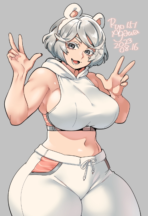 1girls big_breasts huge_breasts peace_sign ryo_agawa thick_thighs