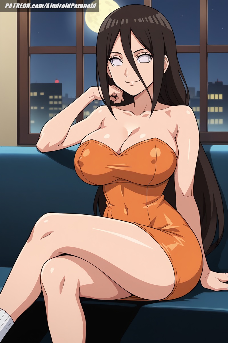 ai generated, aindroidparanoid, big breasts, boruto: naruto next generations, breasts, brown hair, busty, byakugan, cleavage, crossed legs, curvy, cute, dress, female, huge breasts, hyuuga hanabi, indoors, large breasts, long hair, naruto, naruto (classic), naruto (series), naruto shippuden, nipples, office, office lady, silver hair, sitting, stable diffusion, tight clothing, voluptuous