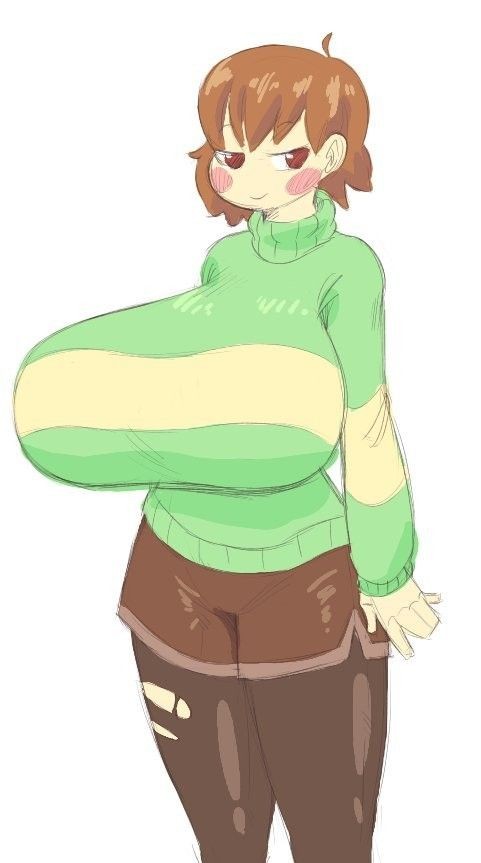 1 5_fingers :) artist_request big_breasts brown_eyes brown_hair chara chara_(undertale) clothing female girl medium_hair smile undertale undertale_(series)