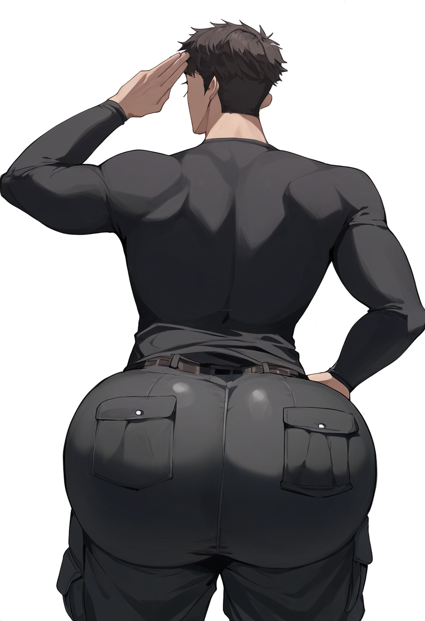 1boy ai_generated ass big_ass gay huge_ass salute saluting yaoi