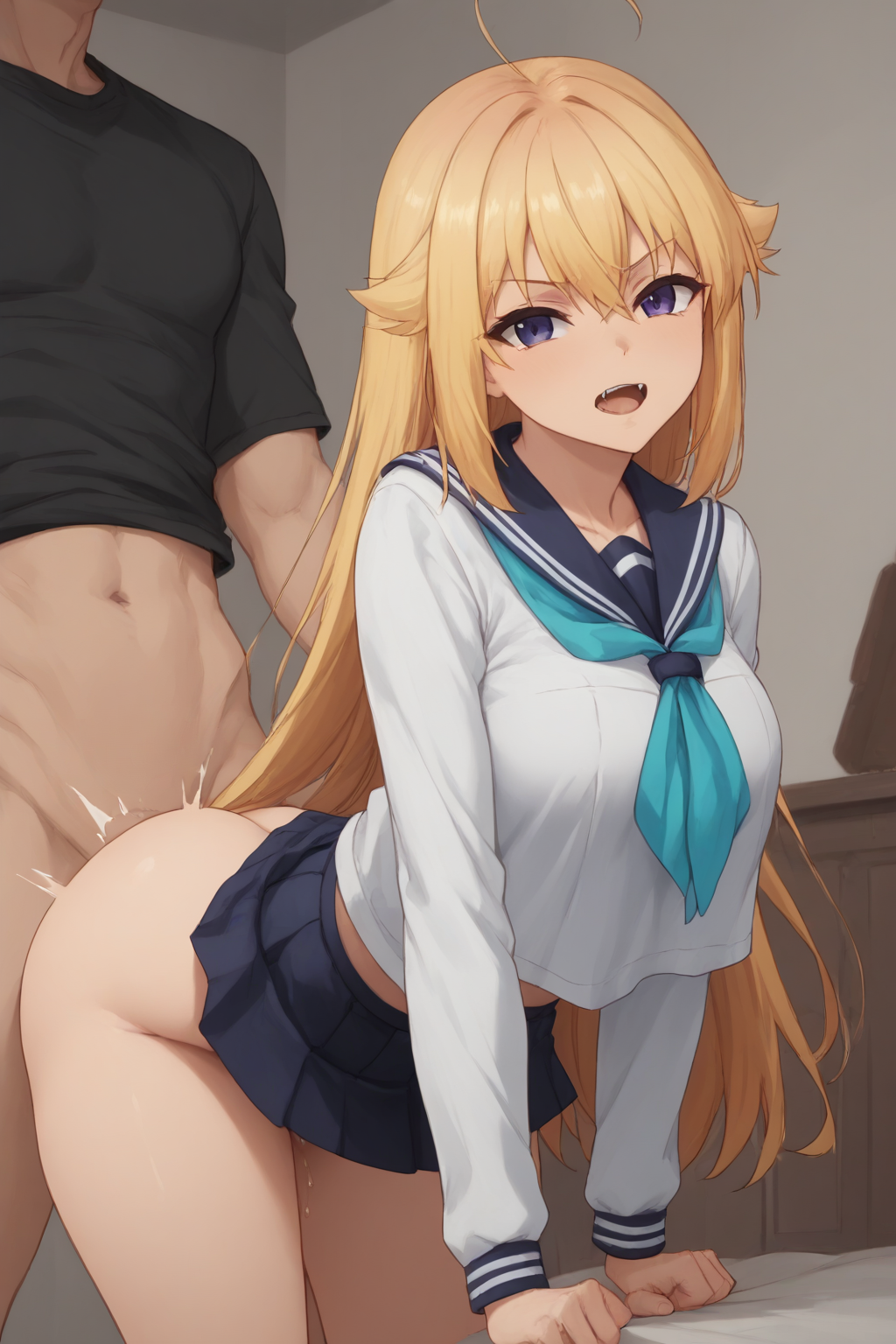 1boy 1girls ai_generated blonde_hair doggy_style female koshi_torako male my_deer_friend_nokotan school_uniform schoolgirl sex shikanoko_nokonoko_koshitantan skinny slim young