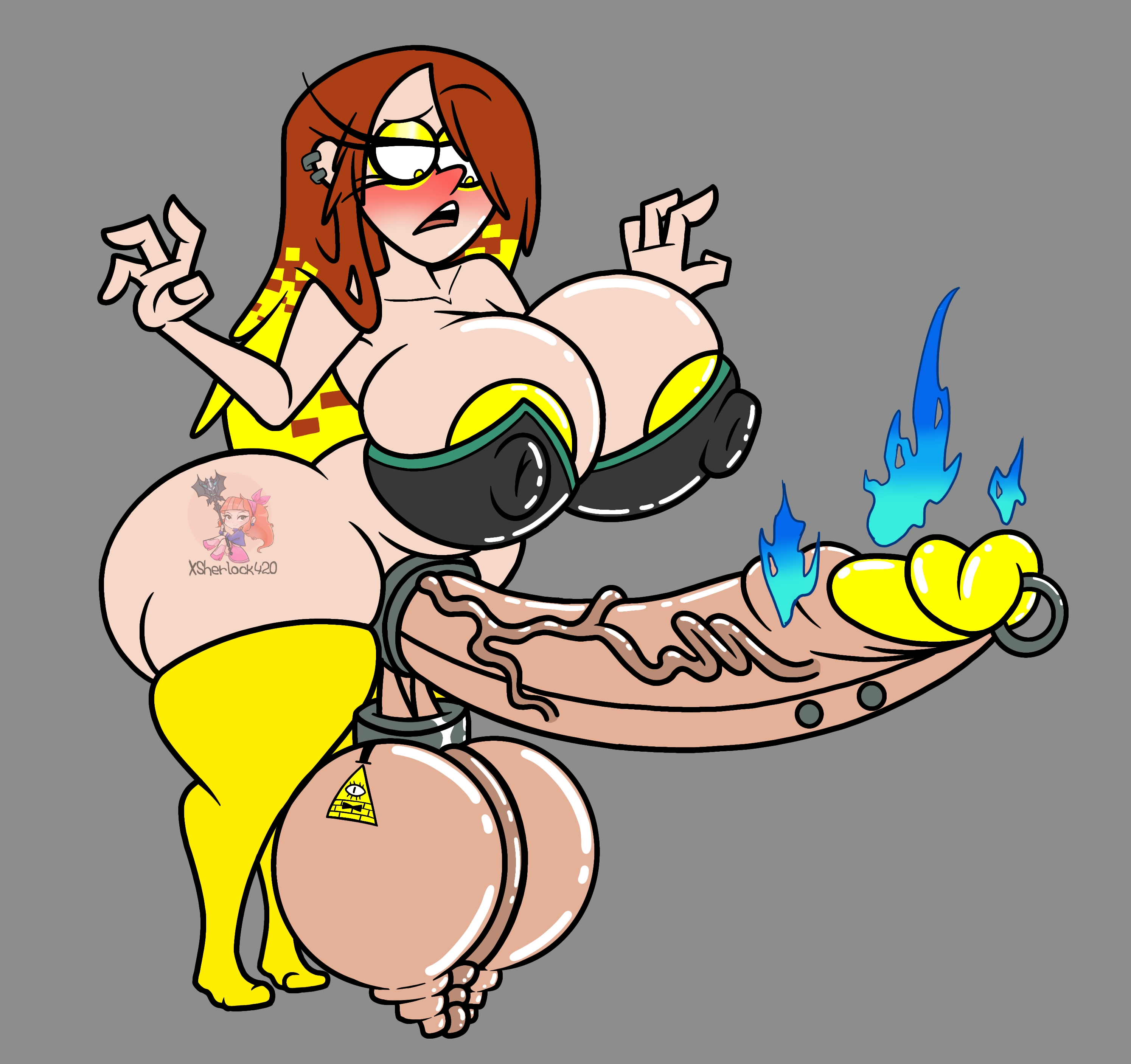 absorption, areola slip, areolae slip, ass, balls, balls ring, big ass, big balls, big breasts, big nipples, big penis, bill cipher, blonde hair, body modification, breasts, cock ring, colored areola, colored glans, corruption, female, futa only, futanari, gravity falls, intersex, large penis, large thighs, light skin, light-skinned futa, penis, piercing, piercings, possessed, possession, redhead female, self upload, shortstack, shortstack futa, tattoo on balls, transformation, urethra piercing, veiny penis, wendy corduroy, xsherlock420 (artist), yellow areola, yellow glans