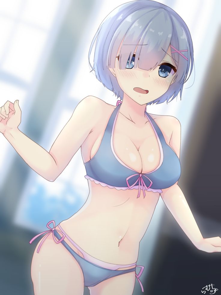 bedroom bikini blue_eyes blue_hair re:zero_kara_hajimeru_isekai_seikatsu rem_(re:zero) tagme