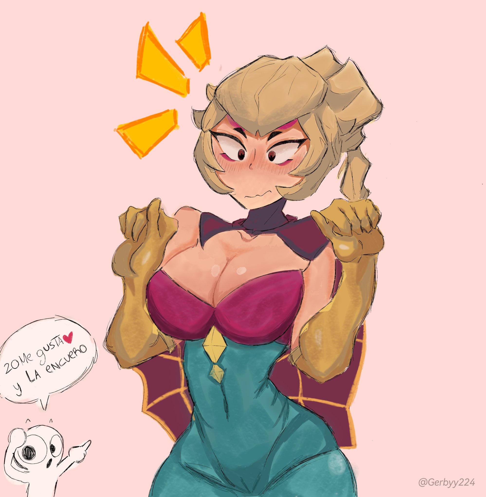 blush, boobs, brawl stars, breasts, charlie (brawl stars), clothed, female, gerbyy224, petite, shocked expression, speech bubble, supercell