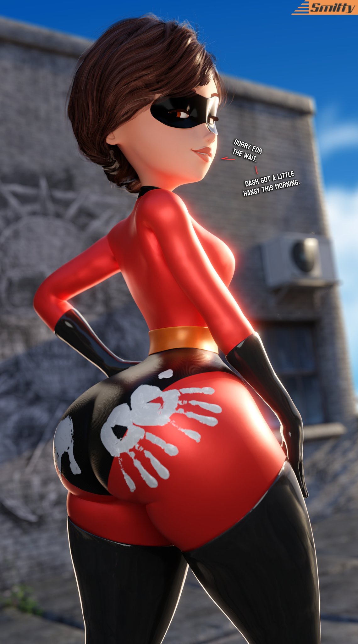 3d 3d_(artwork) 3d_model bodysuit breasts elastigirl hand_print hand_print_on_ass helen_parr huge_ass mature_female milf mother skin_tight small_waist smitty34 superheroine the_incredibles thick_ass thick_thighs thighhighs thighs wide_hips