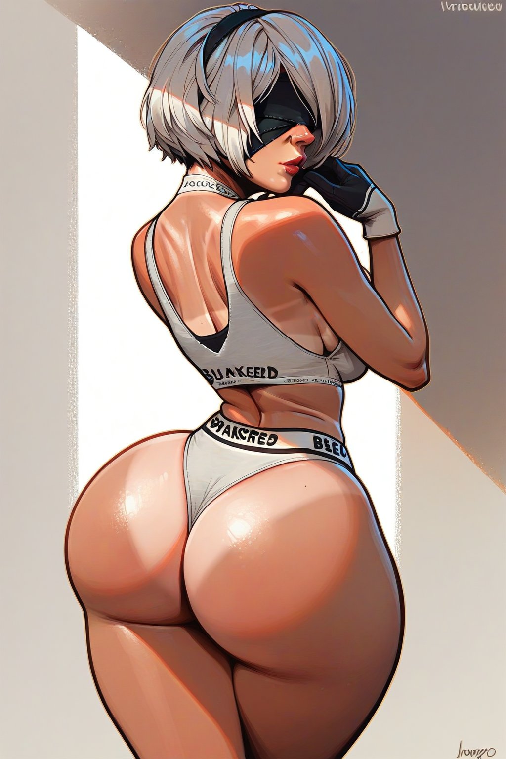 ai generated, ass, ass eating thong, blacked clothing, female, massive ass, nier: automata, panties riding up, riding up, saucy trove, tagme, yorha 2b