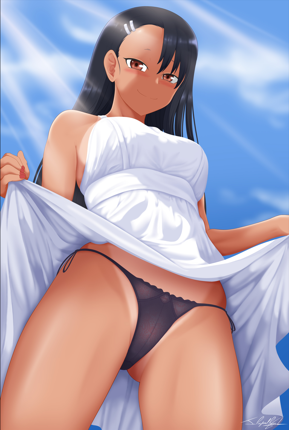 black_hair blush breasts brown_hair dress female female_only hayase_nagatoro long_hair neolink077 panties please_don&#039;t_bully_me,_nagatoro tagme tanned_skin upskirt yellow_eyes