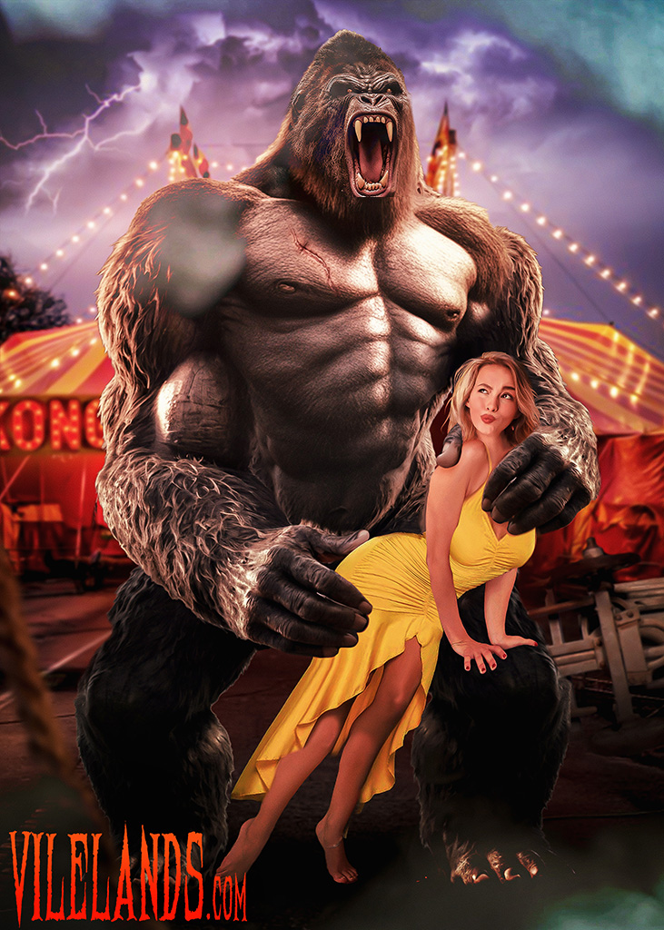 animal ape beast beautiful_females blonde_female blonde_hair captured captured_girl circus damsel_in_distress dress female giant_monster gorilla horror horror_(theme) king_kong king_kong_(series) kong monkey rough scary