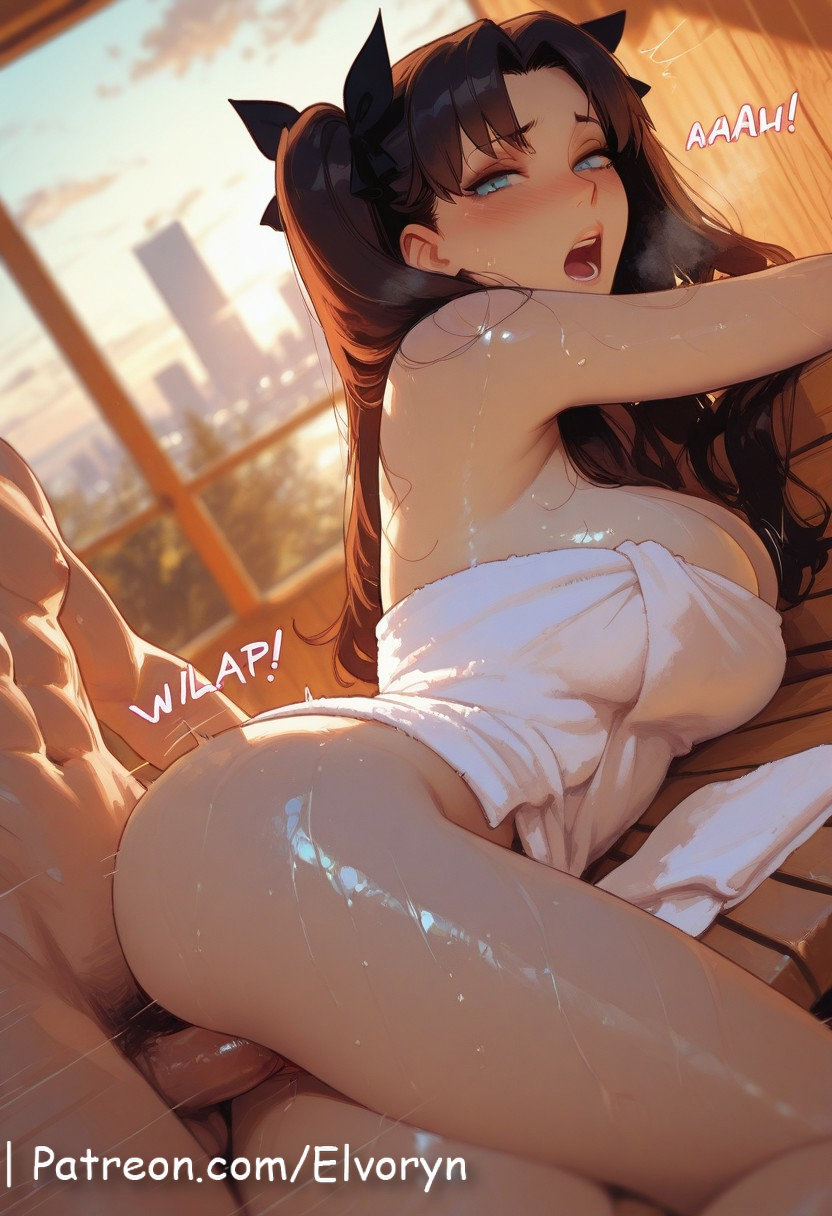 1boy, 1girls, ai generated, alternate breast size, anime, artist name, bangs, big breasts, big penis, black hair, blush, breasts, bust, chest, cock, collar, cover, cowgirl pose, cowgirl position, dick, earrings, elvoryn, erect nipples, exposed breasts, exposed nipples, fate (series), fate/stay night, female, female on top, fucking, giant breasts, hard nipples, heavy breasts, hi res, high quality, high resolution, highres, huge boobs, huge breasts, indoors, intercourse, jewelry, long hair, looking at viewer, looking back, male, massive boobs, massive breasts, moon, navel, night, nipple, nipples, nipples outside, nude, patreon, patreon username, penetration, penis, pussy, ribbon, riding, sex, sexual intercourse, smile, solo focus, squatting cowgirl position, stable diffusion, straddling, straight, sweat, tohsaka rin, uncensored nipples, vaginal penetration, watermark, window
