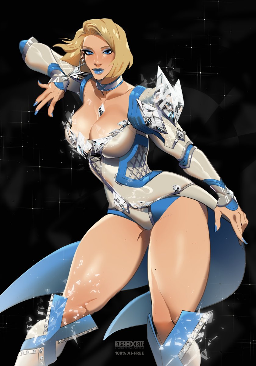 1girls, blonde female, blue lipstick, blue nails, bob cut, boots, breasts, emma frost, emma frost (marvel rivals), female, female focus, female only, hi res, high heel boots, high heels, large breasts, light skin, light-skinned female, looking at viewer, marvel, marvel comics, marvel rivals, solo, strstyler, thick thighs, thighs, wide hips